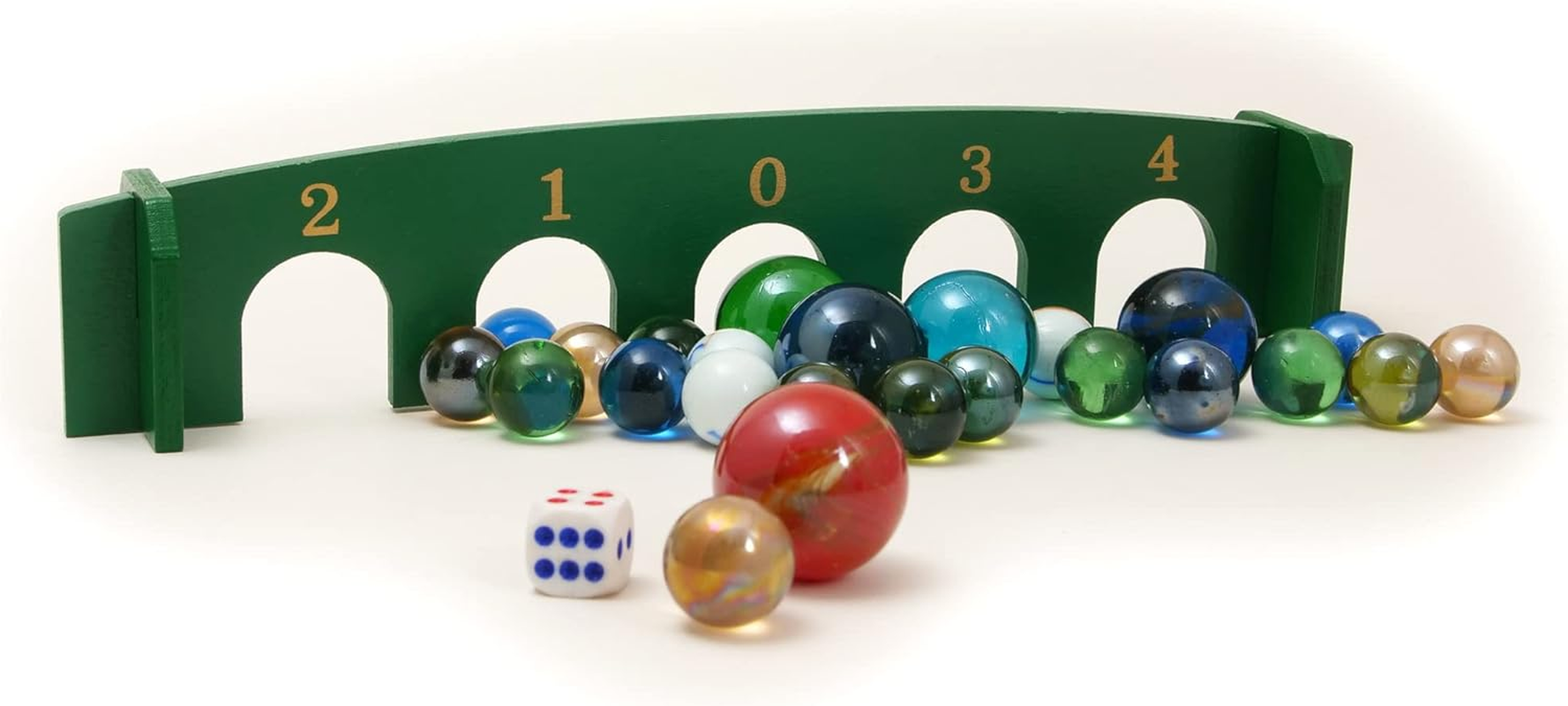 House of Marbles Traditional Marble Games with X25 Assorted Marbles, Wooden Arch, Dice and Instructions for Retro Family Educational Learning Play as a Table Game or Classic Pastime image number 1