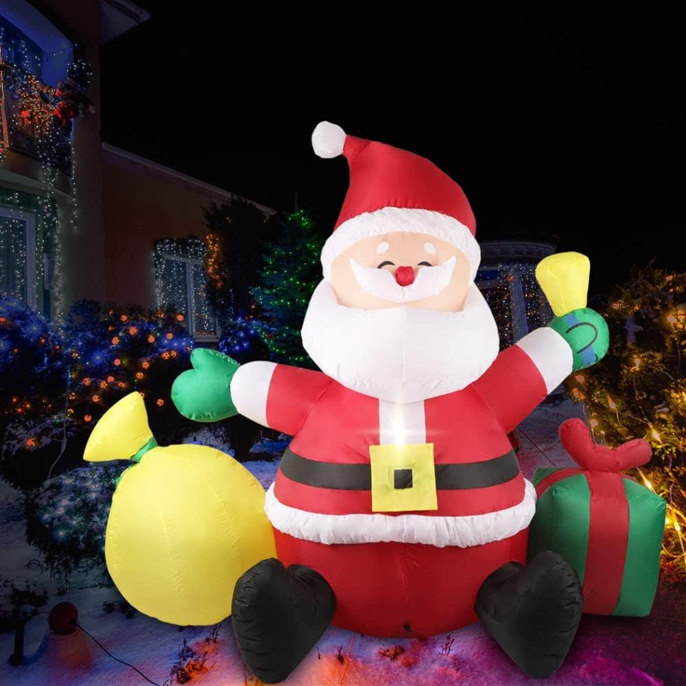 Santaco Christmas Santa Inflatables Santa Claus,Smiling Santa with Present Box,1.8M Tall Blow up Yard Decorations with LED Lights,Fast Self-Inflating, for Outdoor Party Yard Garden Lawn Decoration image number 4