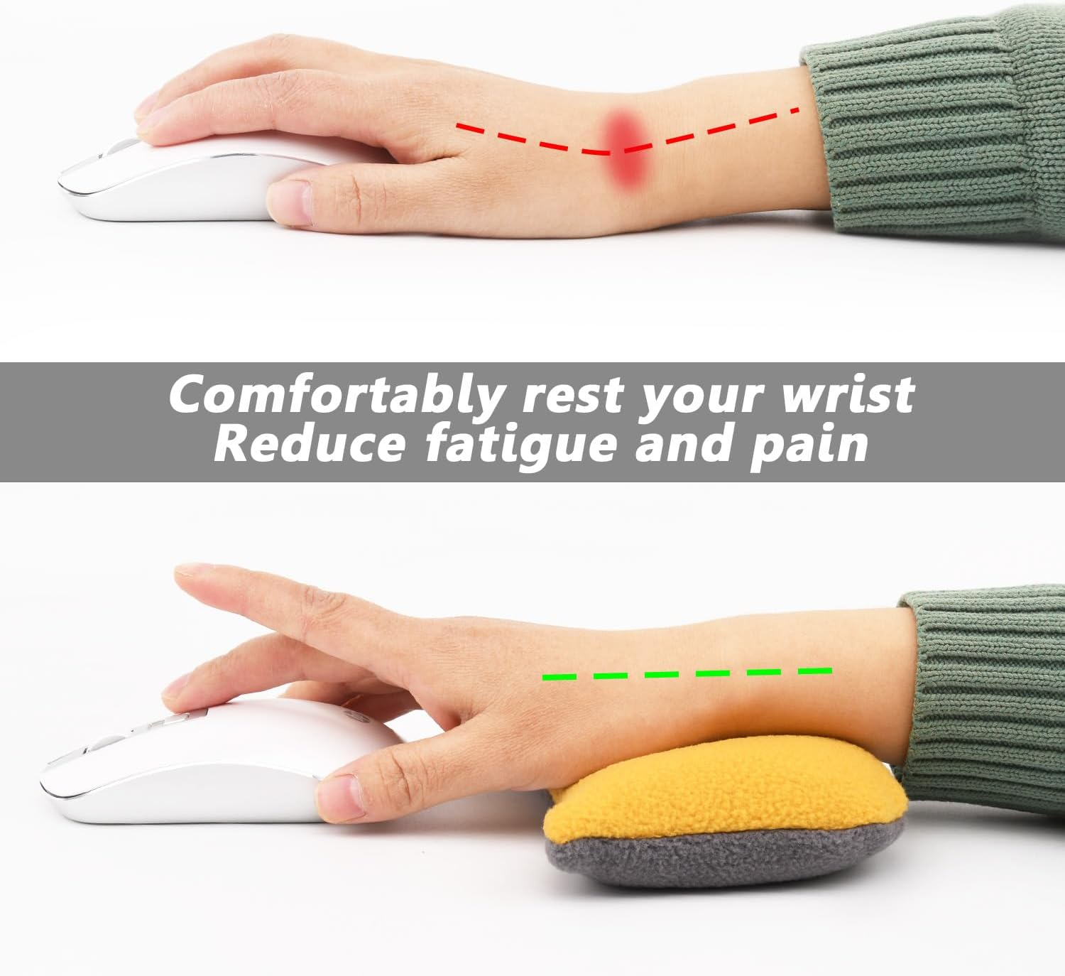 Large Ergonomic Mouse Wrist Rest Bean Bag, Ergobeads Mouse Pad Wrist Support for Computer, Laptop, PC Gaming, Home Office Work, Easy Typing Wrist Pain Relief (Yellow) image number 4