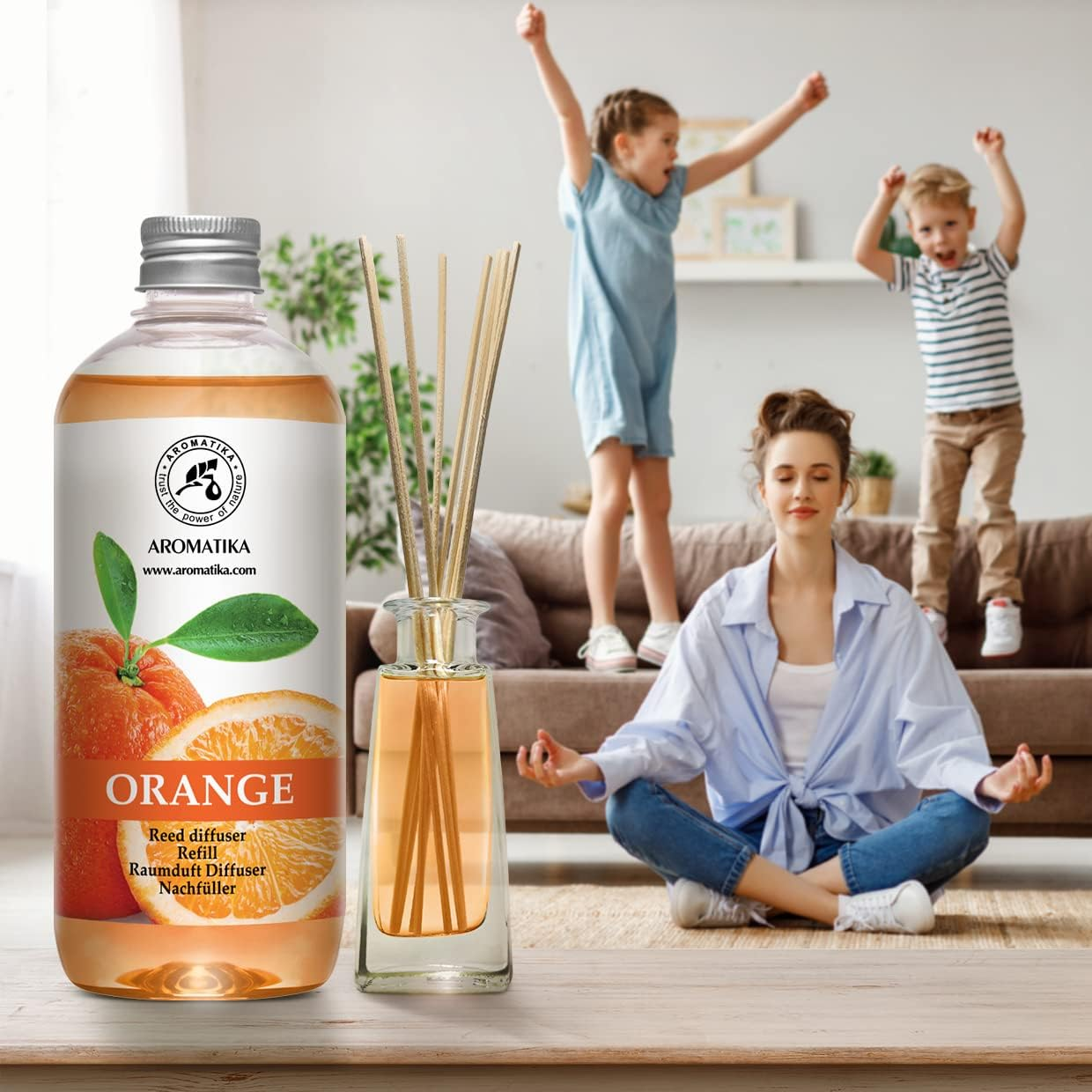 Orange Reed Diffuser Refill 500Ml - Room Fragrance Diffuser with Natural Essential Orange Oil - Best for Aromatherapy - Spa - Home - Kitchen - Bath - Office - Fintess - Club - Restaurant - Boutique image number 3