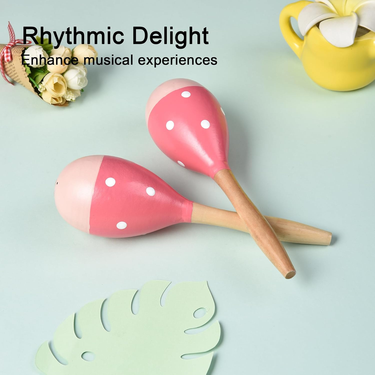 Maracas for Adults Kids Babies, Wooden Maracas Shaker Musical Instrument image number 5