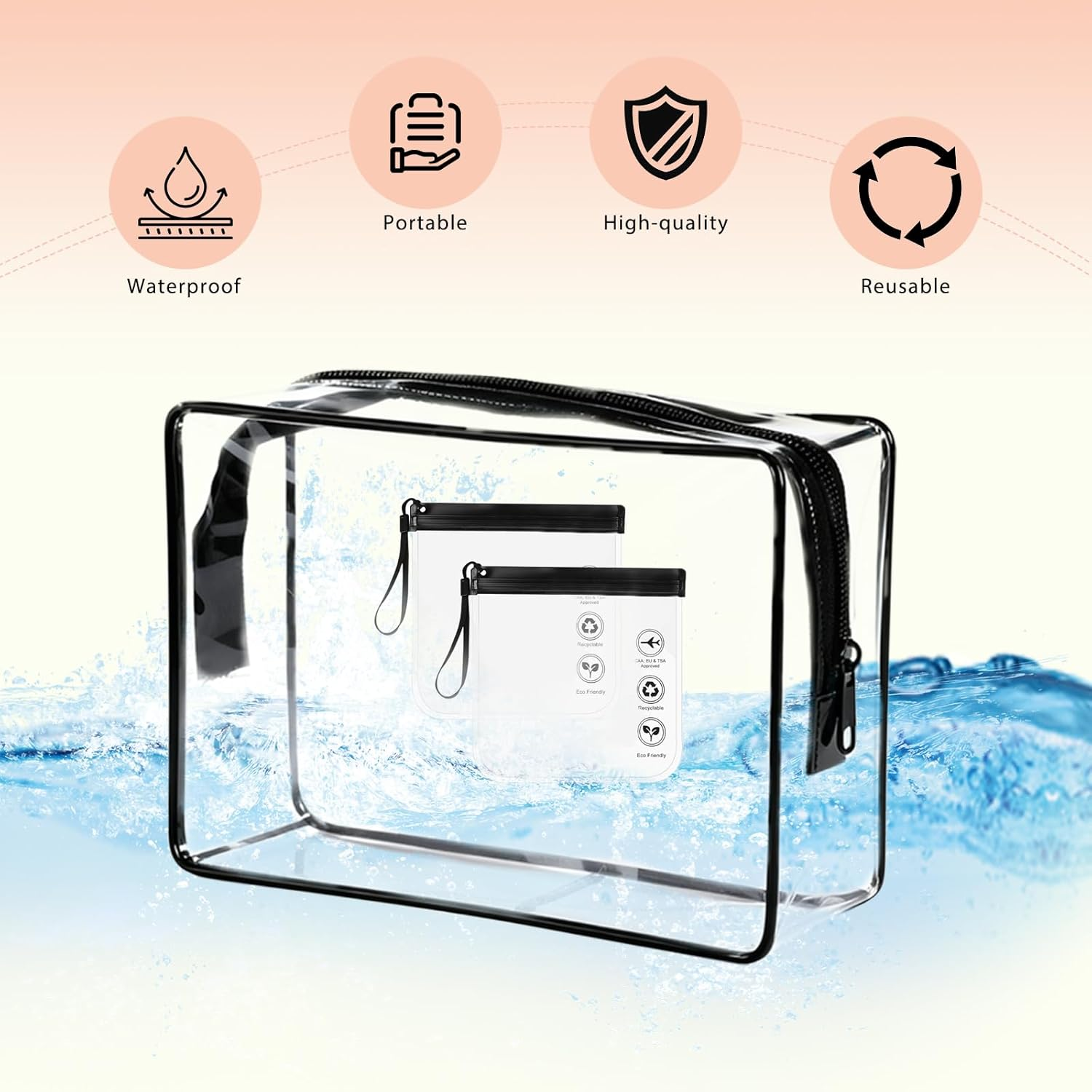 Langtaojin 5-Piece Travel Essentials Set: 3 Travel Toiletry Bags + 2 Sealed Makeup Pouches, Ideal for Must-Have Travel Scenarios, Including Toiletry Bags and Small image number 5