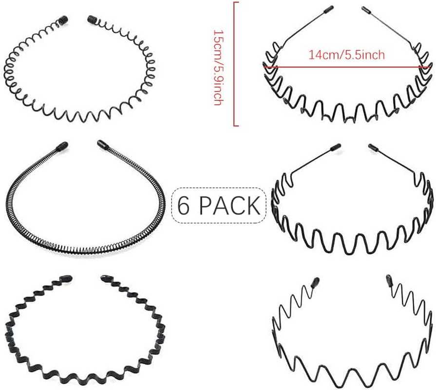 Aoozleny 6Pcs Unisex Wavy Headband Metal Hair Hoop Ordinary Headwear Hair Accessories Spring Headband for Men Women'S Hair image number 5