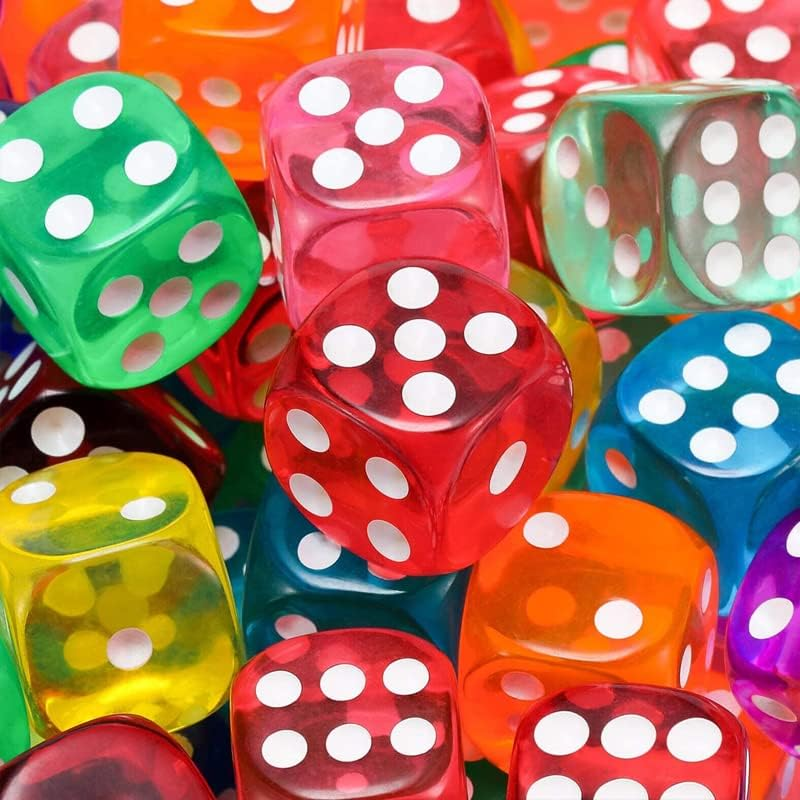 AIMALL 12PCS 6-Sided Transparent Coloured Game Dice &ndash; Bulk Board Game Toy, Multi-Coloured Dice Set for Tabletop Games, Dice Collection, and Play