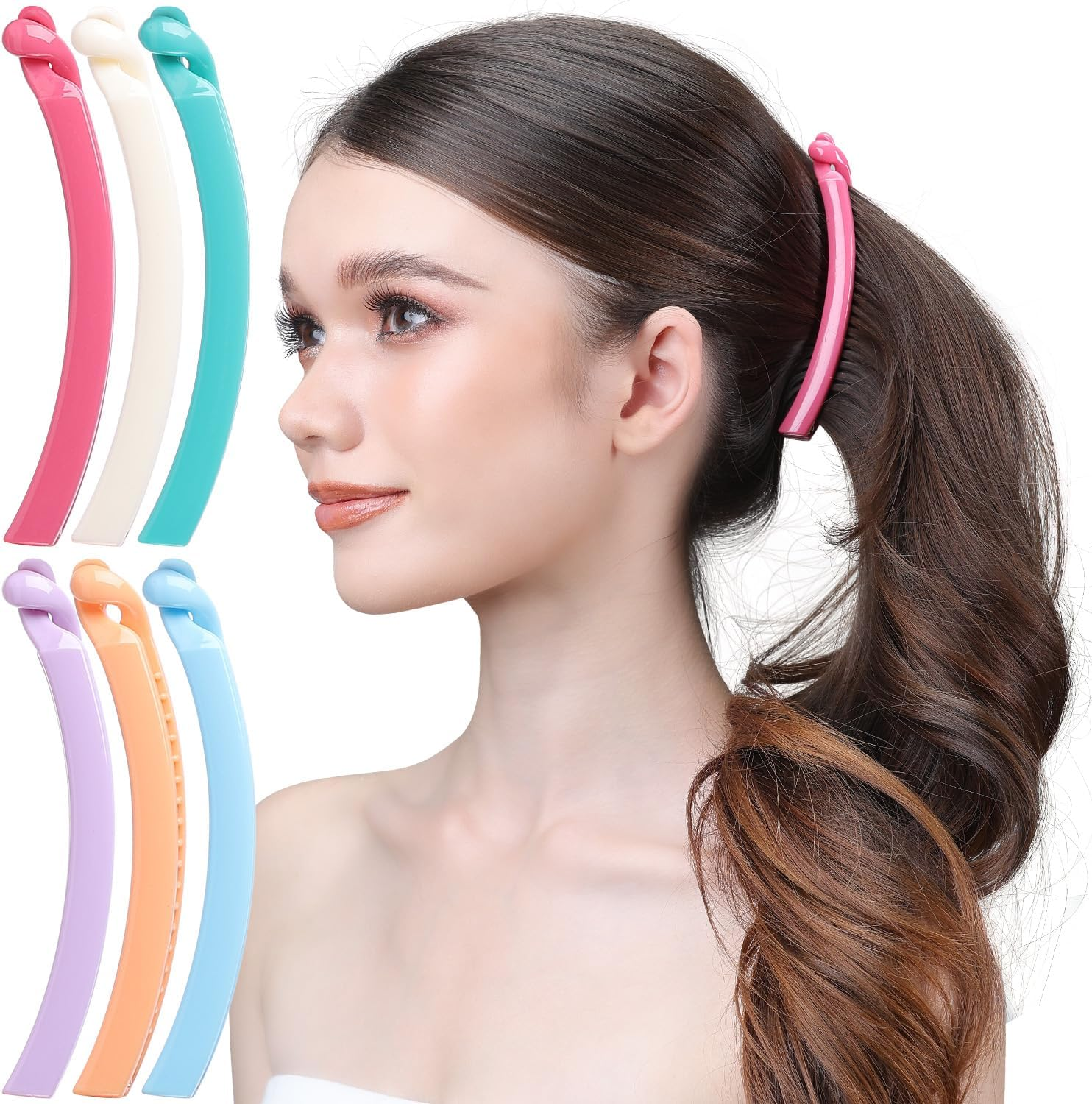 RC ROCHE 6 Pcs Banana Hair Clip Thin Hair Fine Ponytail Maker No Slip Small Claw for Women Secure Grip Jaw Clamp Cute Strong, Medium Clear Brown and Black image number 1