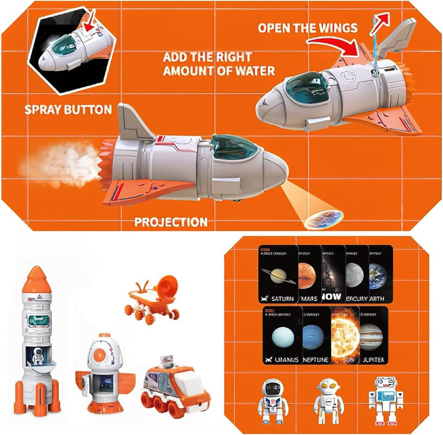 Space Toy for Kids Rocket Ship Toys with Space Shuttle, Astronaut Figures, Space Rover, Spaces Station, 5 in 1 Spaceship Toy for Boys 3-8, Aerospace Model Space Figure Toys with Sound & Lights image number 4
