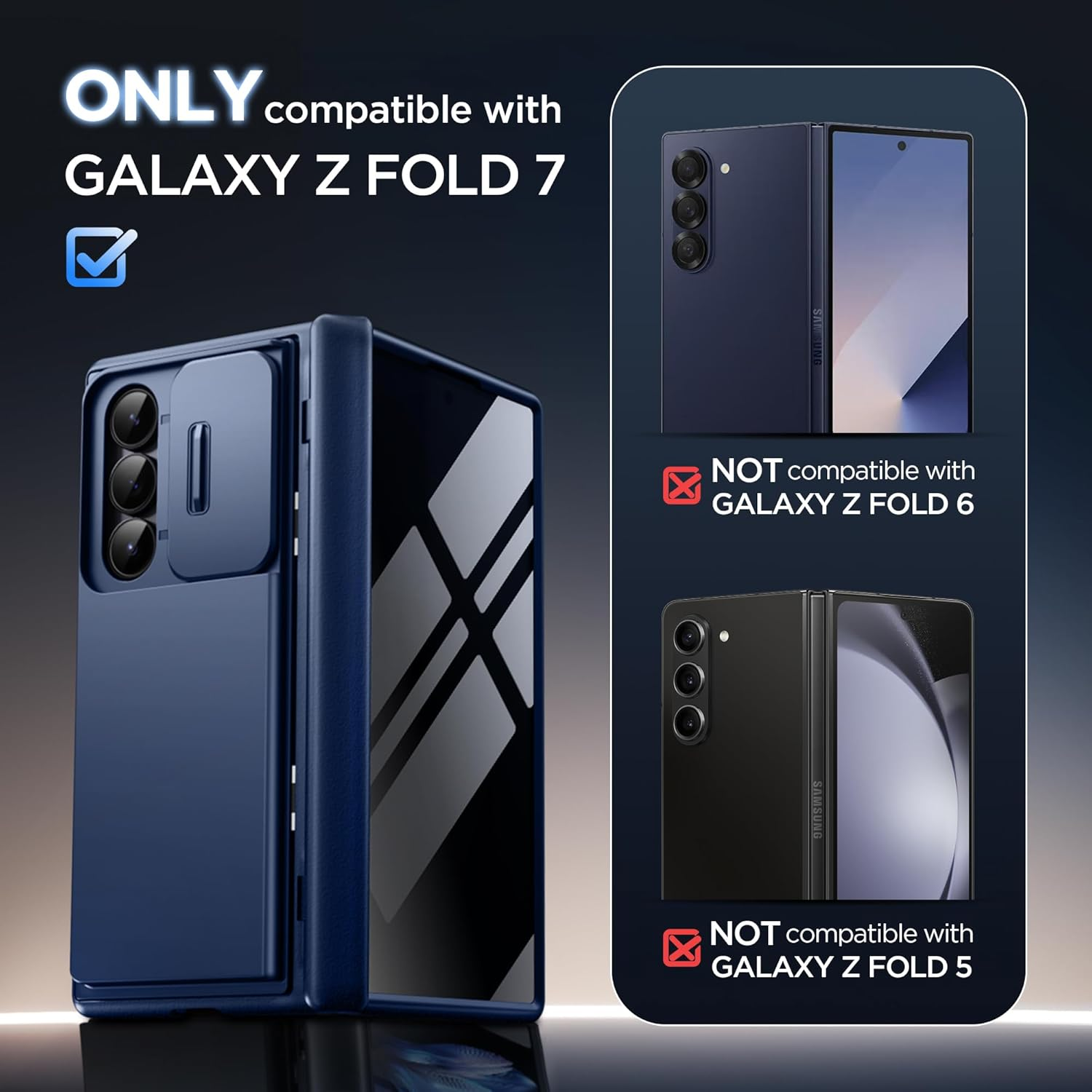 TONGATE Wallet for Z Fold 7 Case with Privacy Screen Protector, [4-Card Holder][Anti Spy] Built-In Large Stand & Slide Camera Cover Z7 Shockproof Phone Case for Samsung Galaxy Z Fold 7 2025 8", Blue image number 6