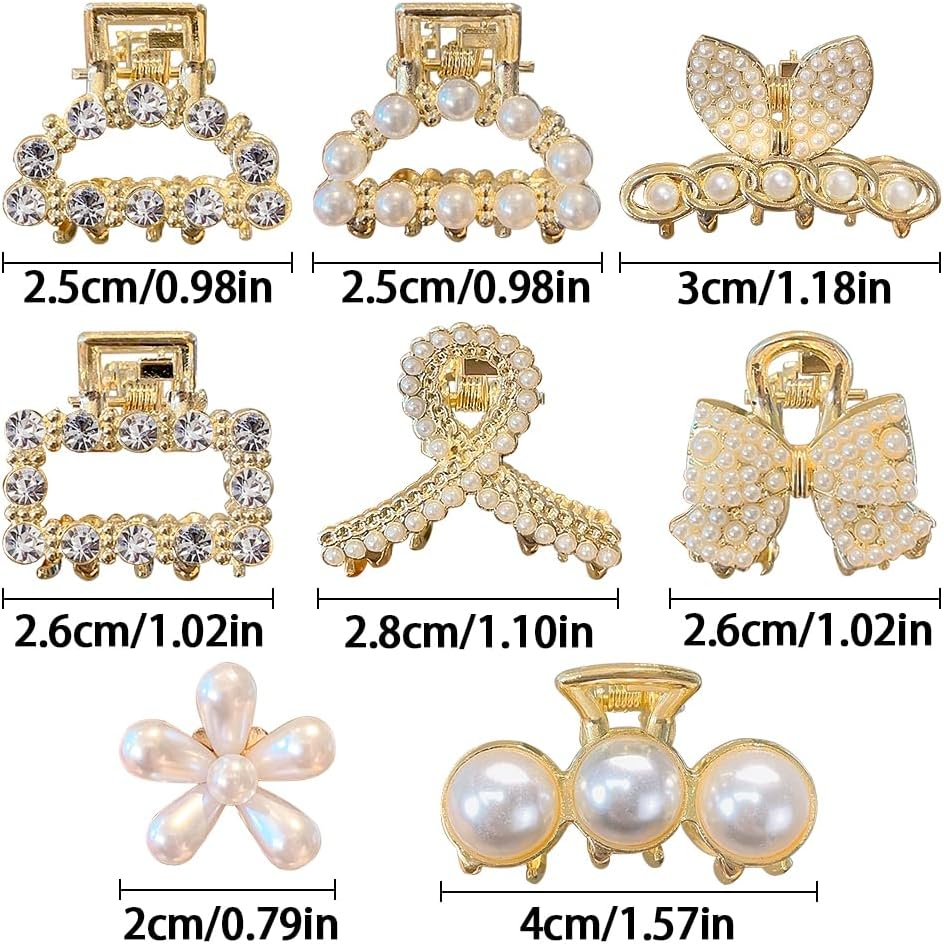 8Pcs Pearl Claw Clip Small Hair Clips for Women,Sweet Pearl Barrettes Various Styles Pearl Hair Claw Clips,Non-Slip Mini Claw Clips Gold Hair Clip Decorative Hair Accessories for Women Girl image number 1