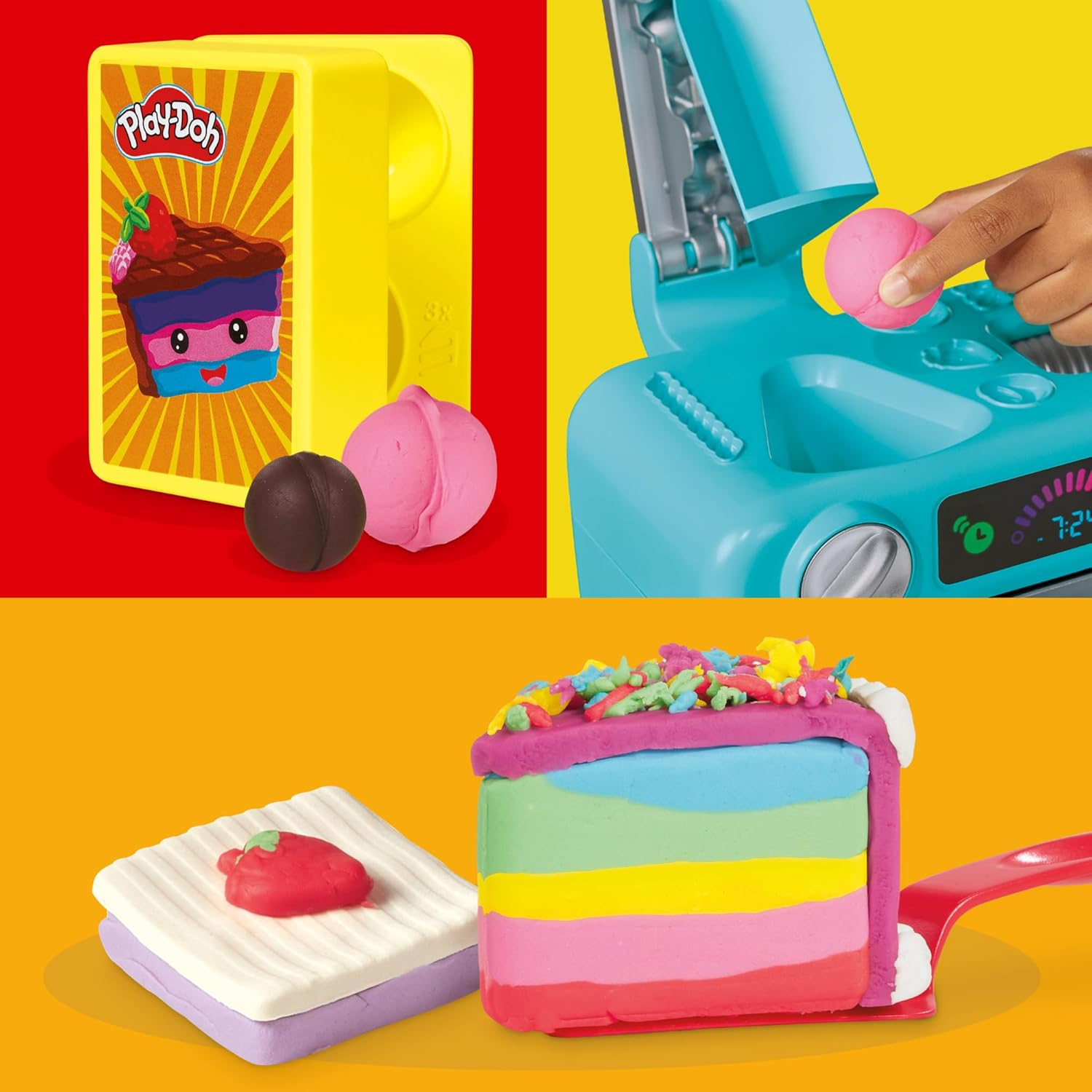 Play-Doh Super Slice Cake Playset, Toy Oven with Play Kitchen Accessories & 11 Modeling Compound Cans, Kids Arts & Crafts, Ages 3+ image number 3