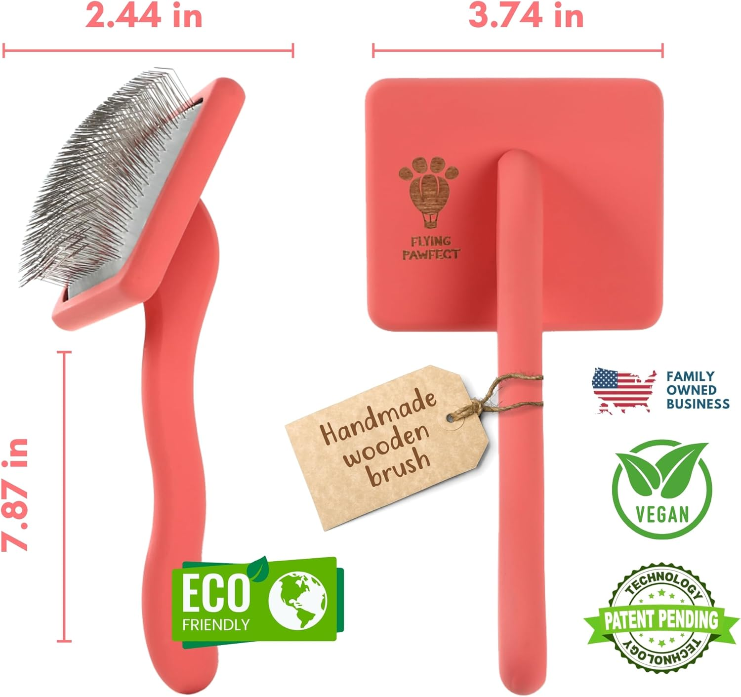 Pet Slicker Brush with Soft Massage Grooming Stainless Steel Pins - Slide This Universal Miracle Coat Slicker Brush for Dematting, Shedding Fur, and Undercoat - Professional Tool - Long Slicker Brush - Flying Pawfect image number 1