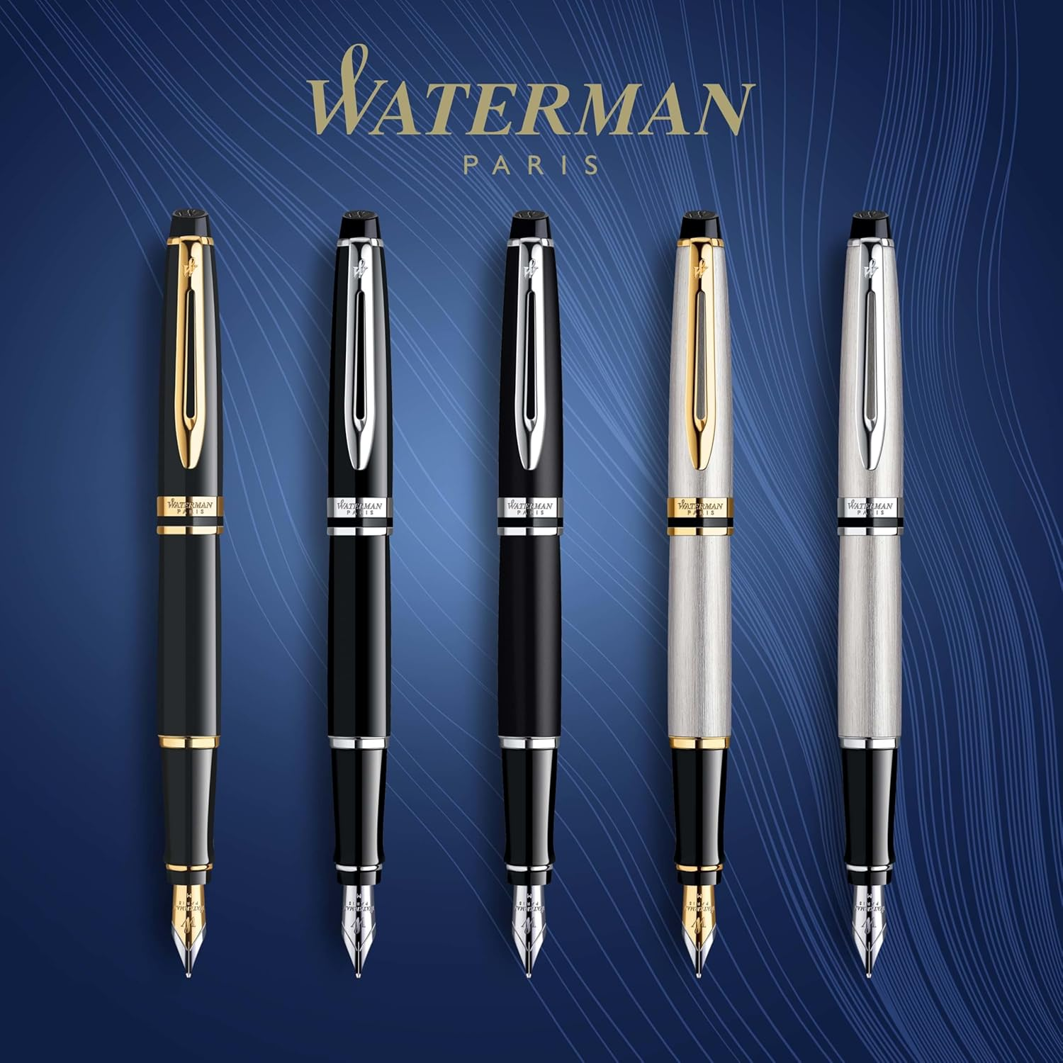 Waterman Expert Fountain Pen | Gloss Black with 23K Gold Trim | Medium Nib | Gift Box image number 6