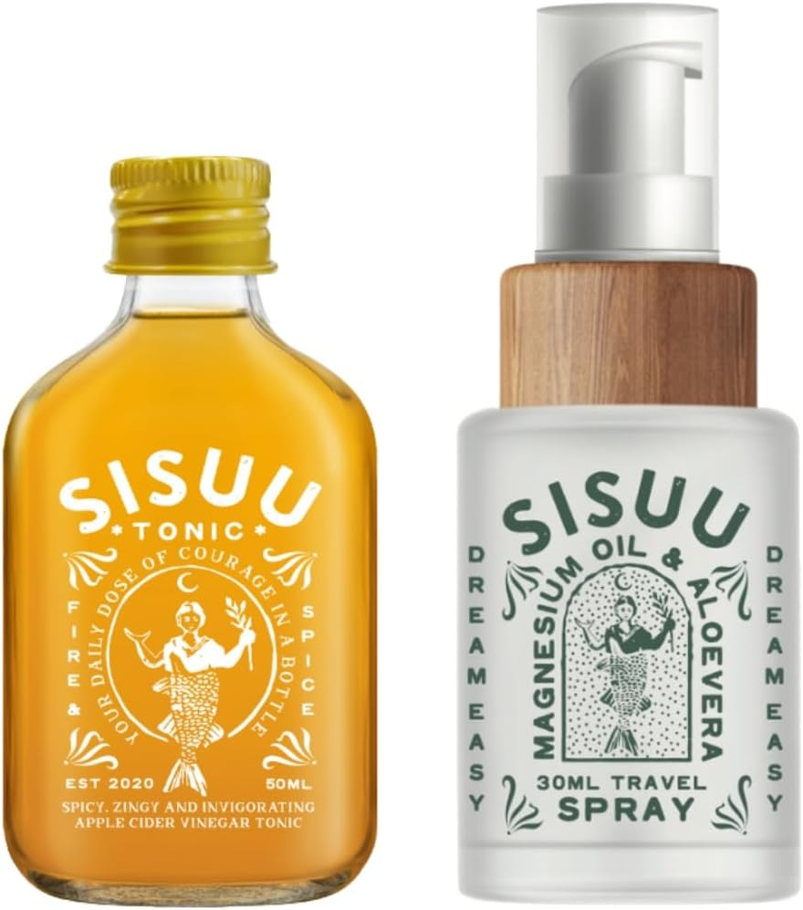Travel Gift Pack Inc. 100% Organic Apple Cider Vinegar Fire & Spice Tonic 50Ml & Magnesium Spray 30Ml with 50% Magnesium Chloride Concentration with Aloe Vera.