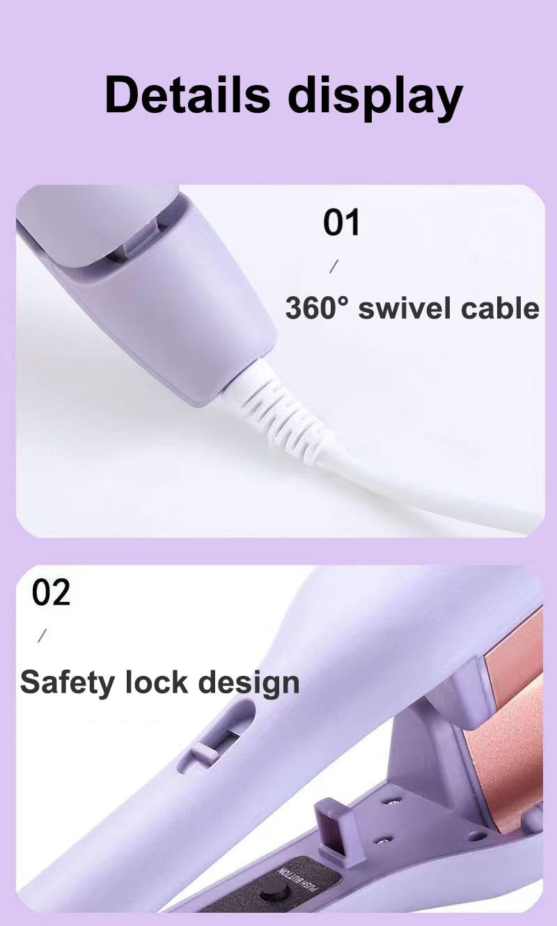 Hair Styling Tool with Negative Ionic Technology, 4 Gears Double-Sided Heating, French Curl 3D Curling Iron, 32Mm Curling, Long-Lasting Smooth Waves, for Travel & Home (Pink,European Standard) image number 5