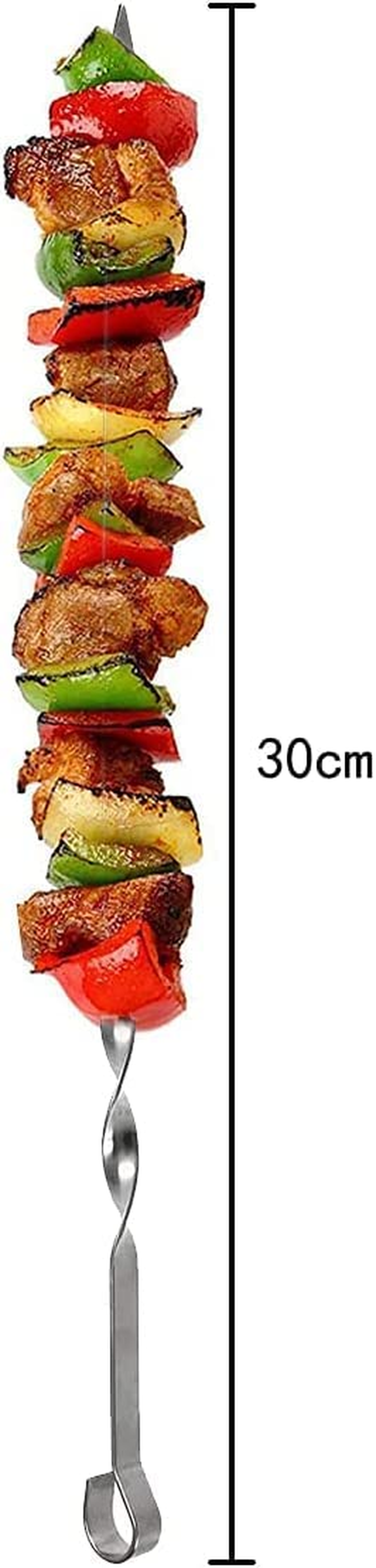 Barbecue Skewers, 10 PCS Flat Long Reusable Steel Metal Skewers for BBQ Grilling, Roasting (Length 30Cm/11.81In) image number 2