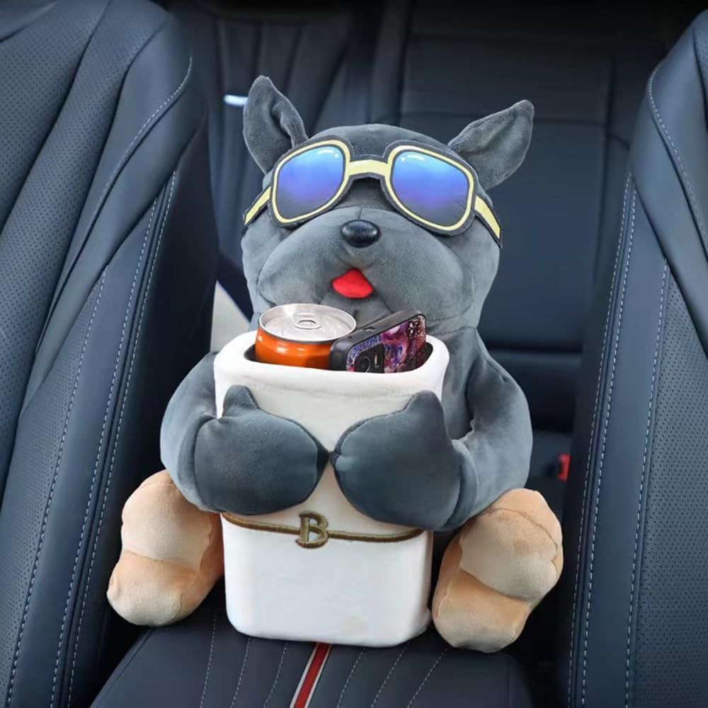 YJPPDD Multifunctional Car Trash Can and Storage Box, Cute Grey Dog Tissue Box, Creative Animal Cartoon Decorative Organizer image number 2