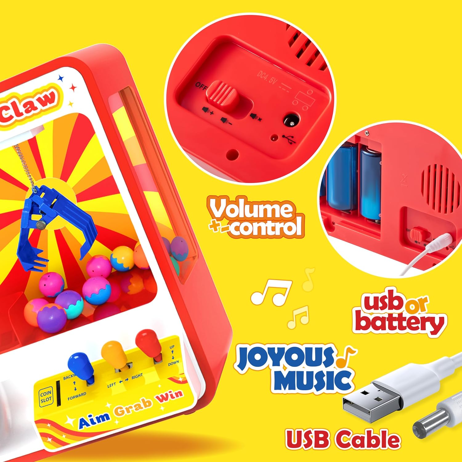 JOYIN Claw Machine Arcade Toy with LED Light & Adjustable Sound, Rechargable Dispenser Toys Mini Vending Machine for Kids - Perfect Christmas & Birthday Big Gifts for Kids, Ages 3+ image number 3