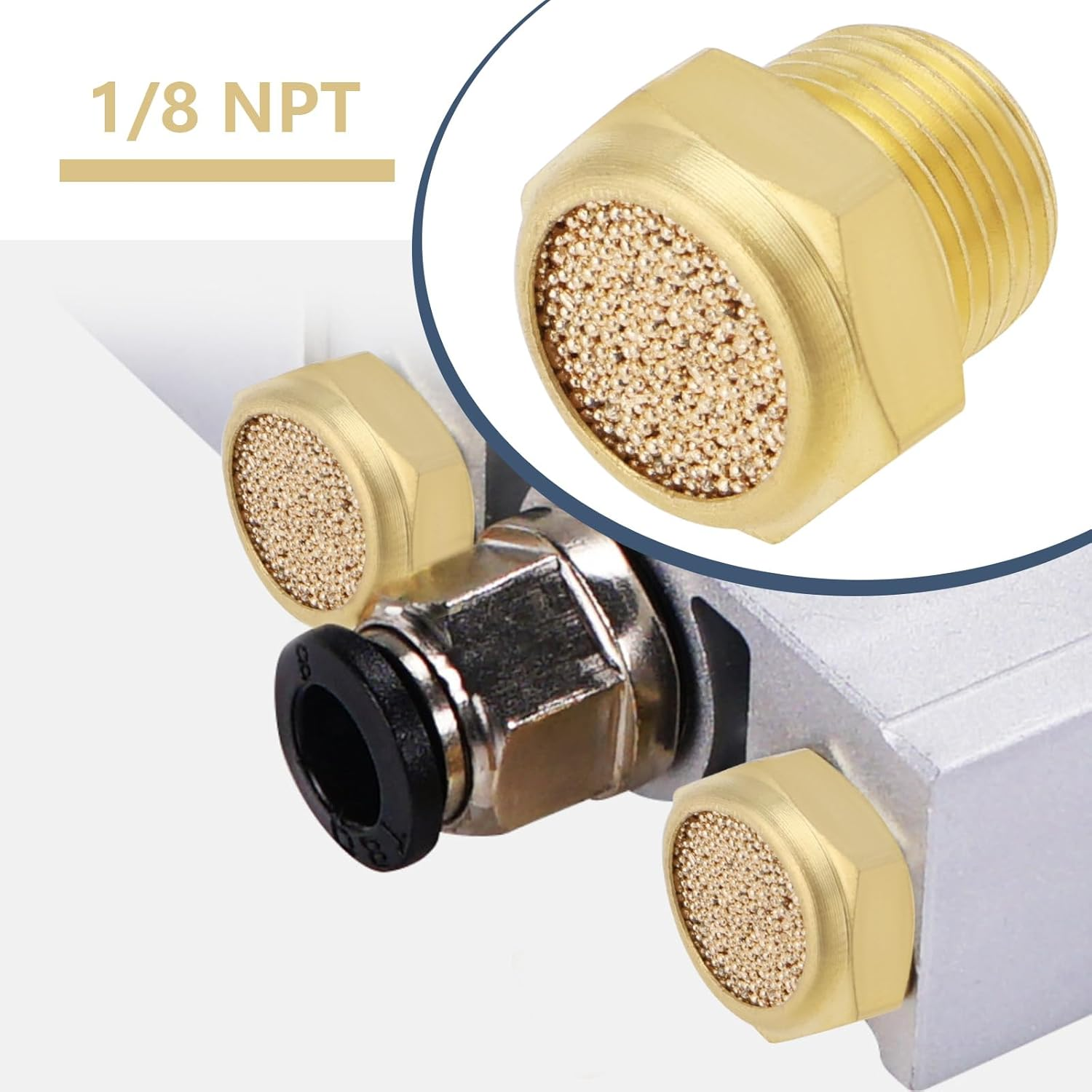 SG Store 4Pcs 1/8 Inch NPT Threaded Brass Pneumatic Muffler Connector Brass Pneumatic Silencer Muffler for Cylinders Valves Crank Case Gear Boxes Oil Tanks image number 5