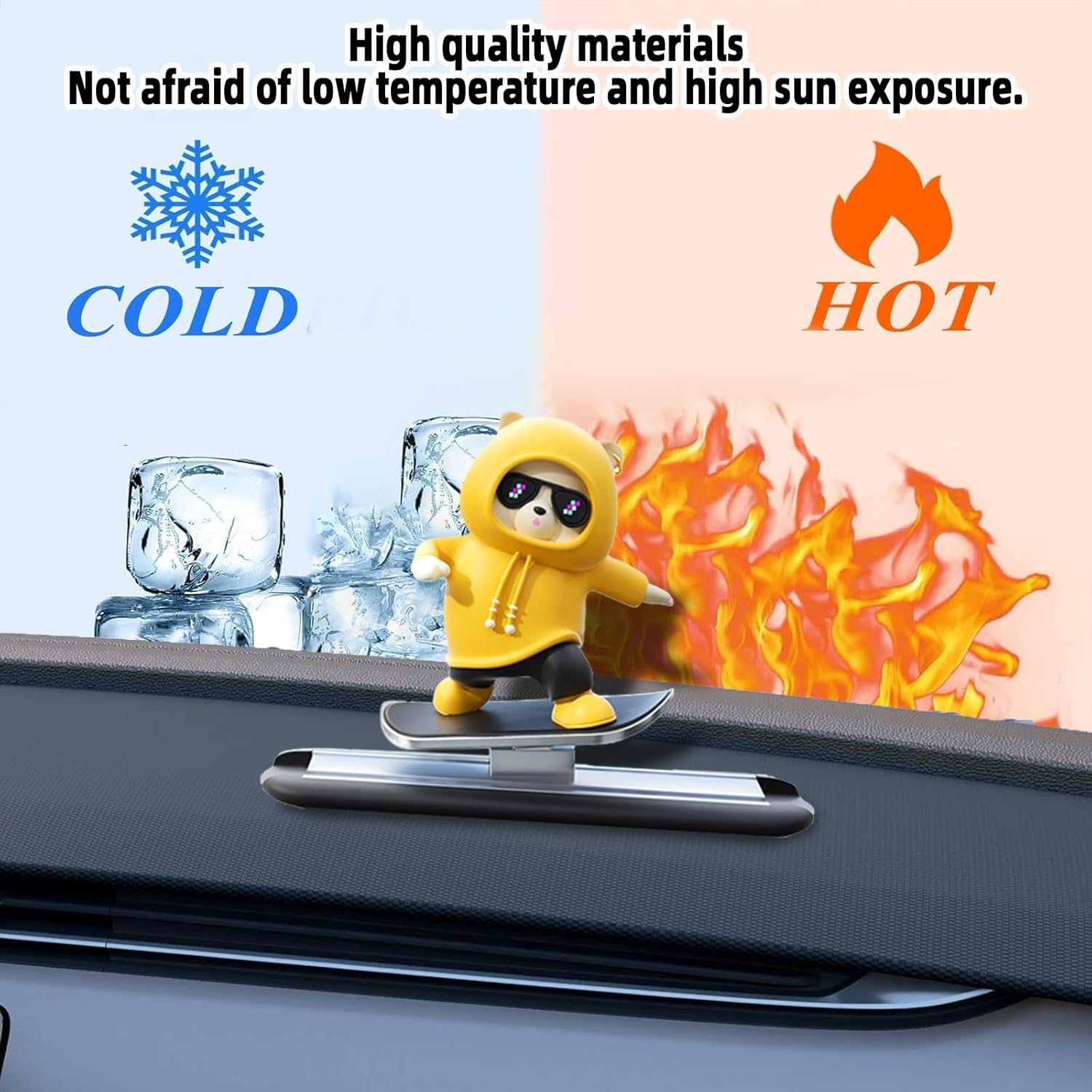 Valentine Gifts for Men,Yellow Skateboard Bear Car Decor Bobblehead Car Dashboard,Yescoo Car Dashboard Accessories,Funny Cut Gifts for Women Men Boyfriend Girlfriend Car Swinging Ornament - Universal image number 6