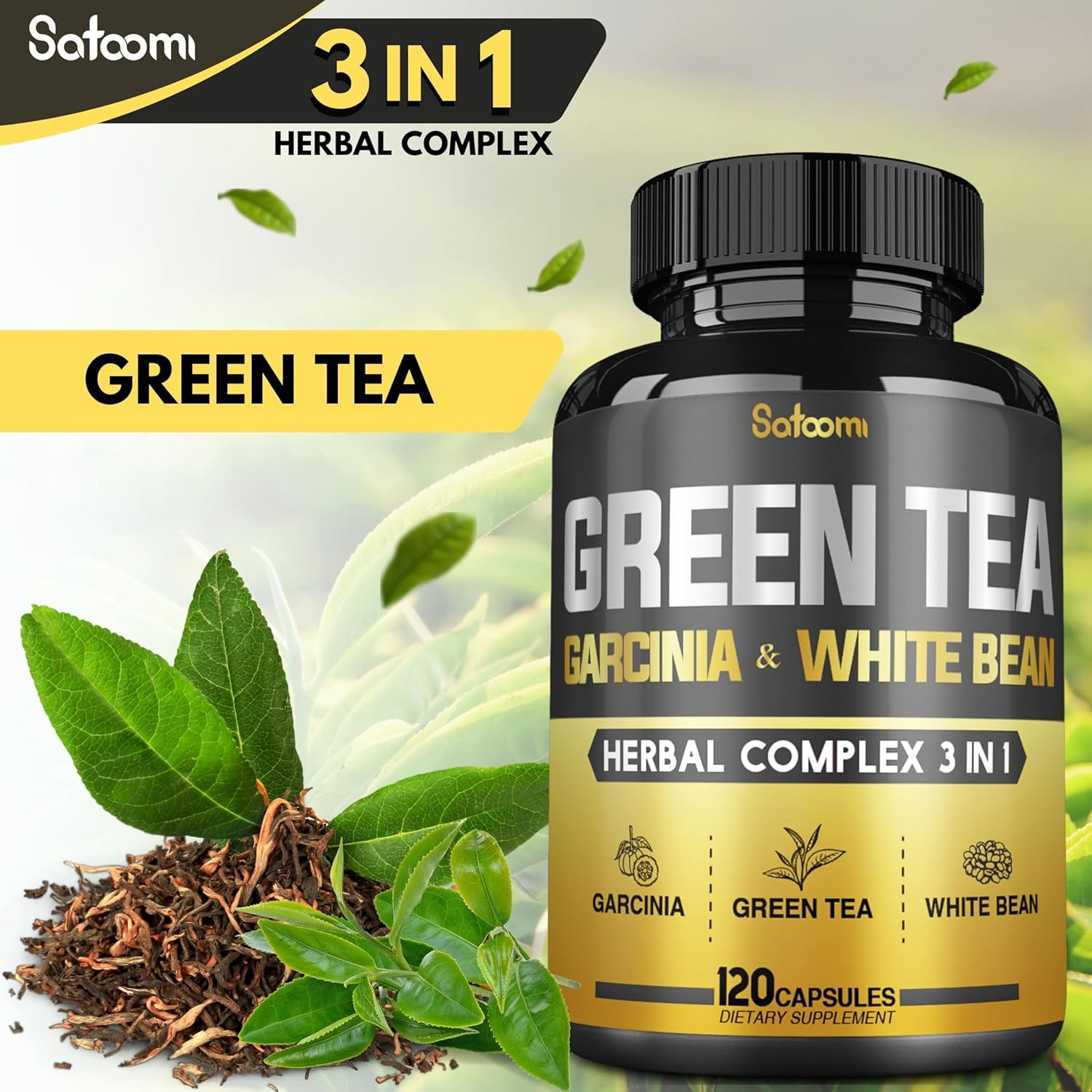 SATOOMI Green Tea Extract Supplement for Women & Men with Garcinia Cambogia, White Kidney Bean Blend - 120 Vegan Capsules for 2 Month Supply image number 2