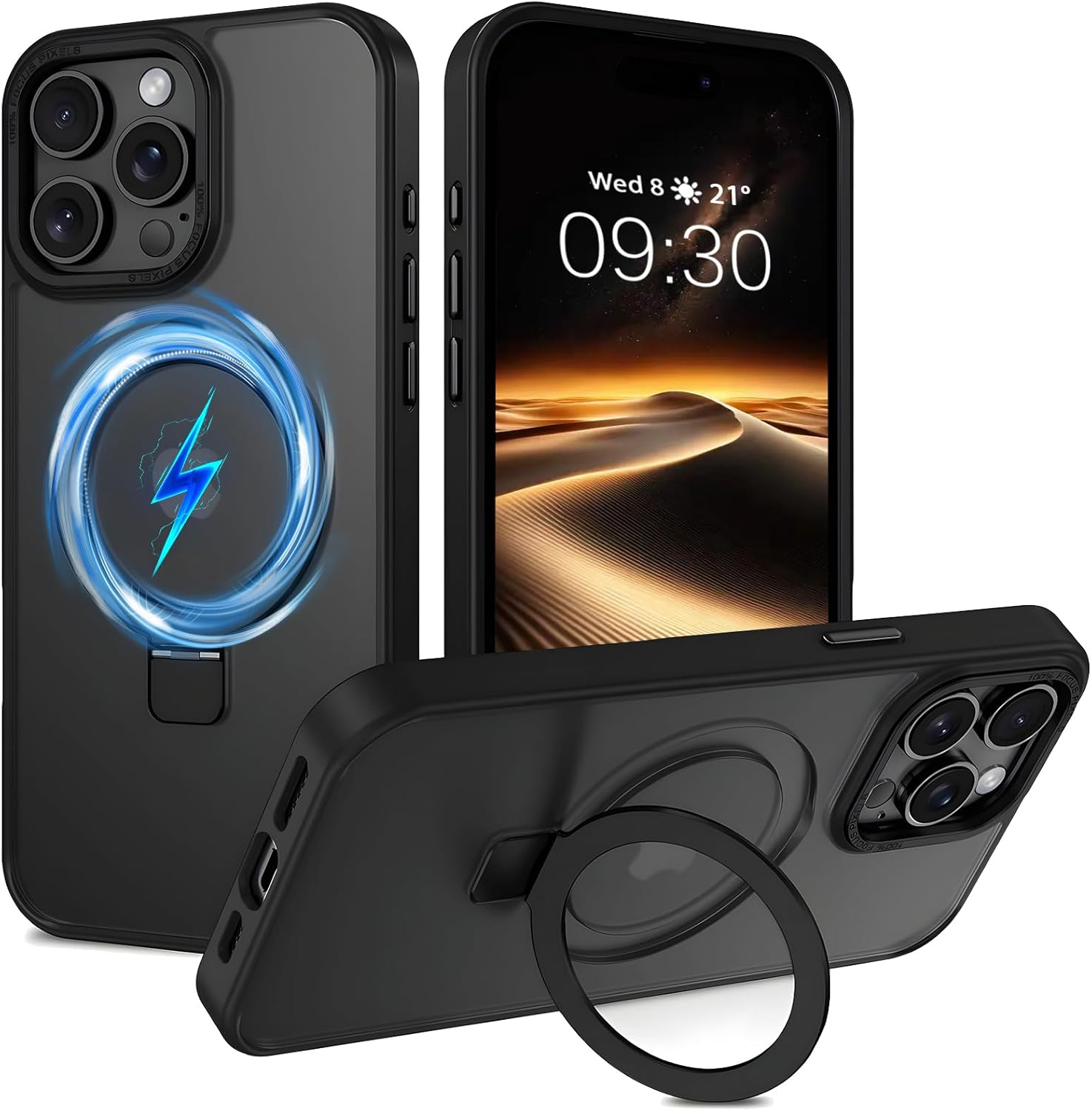 ROUMAYMAY Magnetic Case for Iphone 17 Clear with Ring Holder Foldable Stand Metal Kickstand [Compatible with Magsafe], Slim Transparent Protective Phone Cover for Iphone 17, Clear