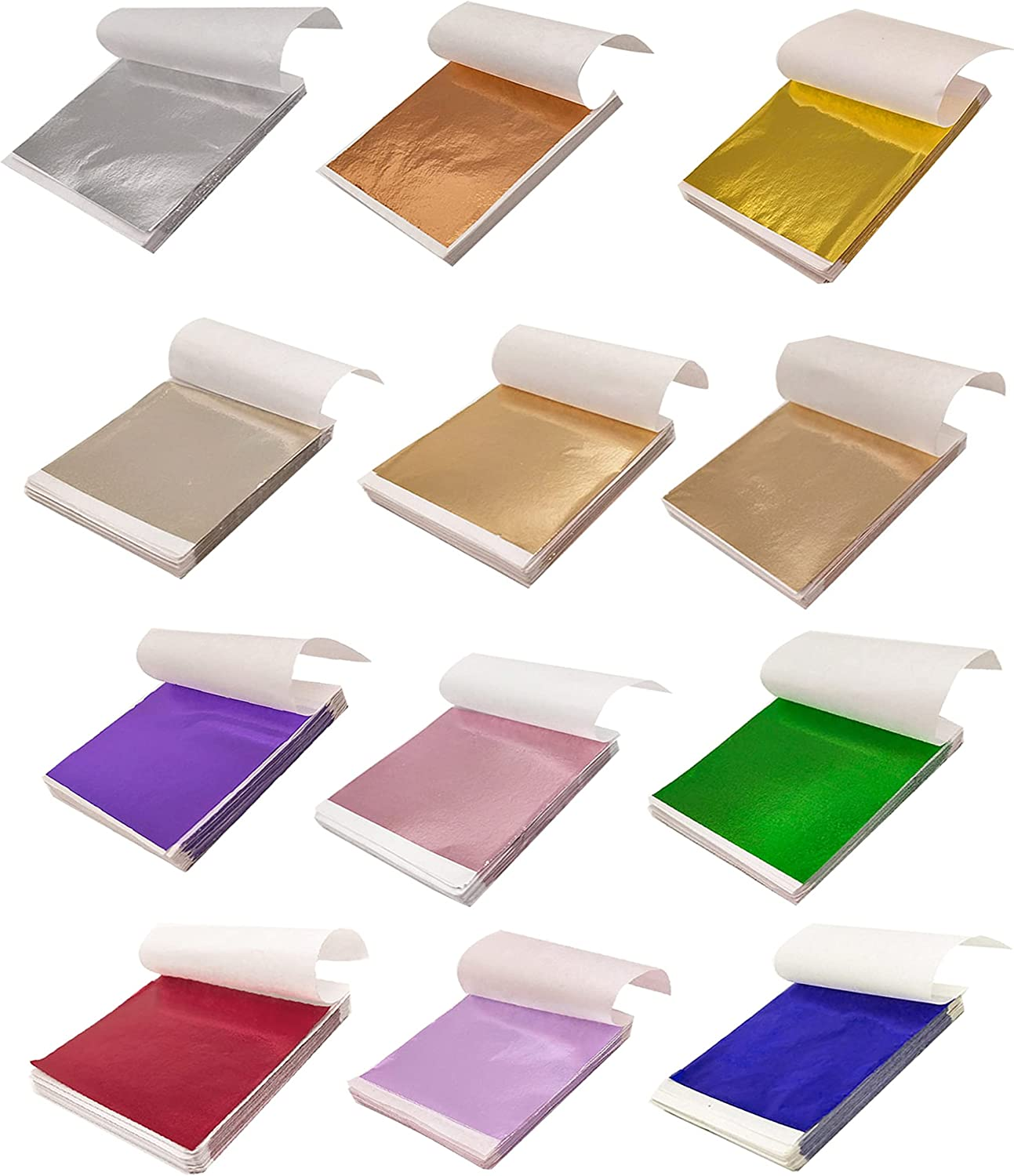 600 Pieces Imitation Gold Foil Sheets, Betterjonny 12 Colors 8X8.5Cm Gold Leaf Paper for Decoration Arts Nail Painting Gilding Crafting image number 2