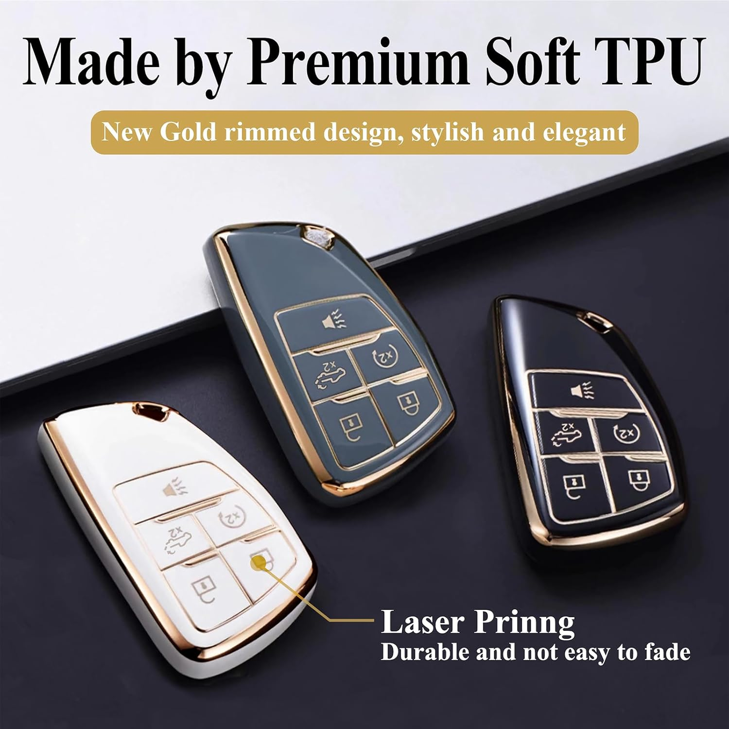 For Chevy GMC Key Fob Cover, for Silverado 1500 GMC Sierra 1500 2500HD 3500HD Buick Envision, Soft TPU Key Shell Case Remote Smart Key Holder（5 Buttons Black）