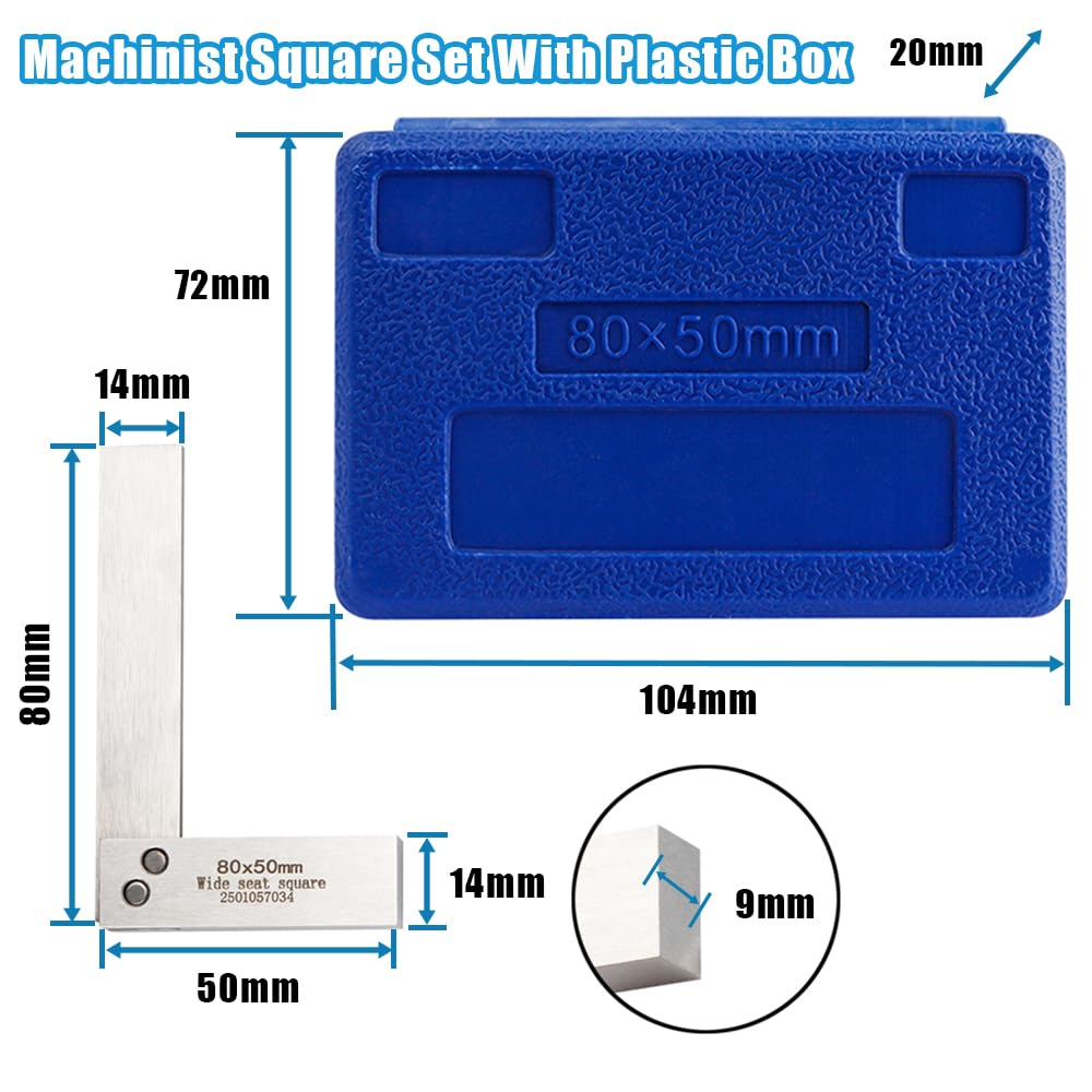 Yakamoz Machinist Square Set, Precision Engineer Wide Seat Square 90 Degree Right Angle Ruler Wide Base Tool, Carbon Steel L-Type Testing Measuring Tool for Woodworking (80 X 50Mm) image number 4