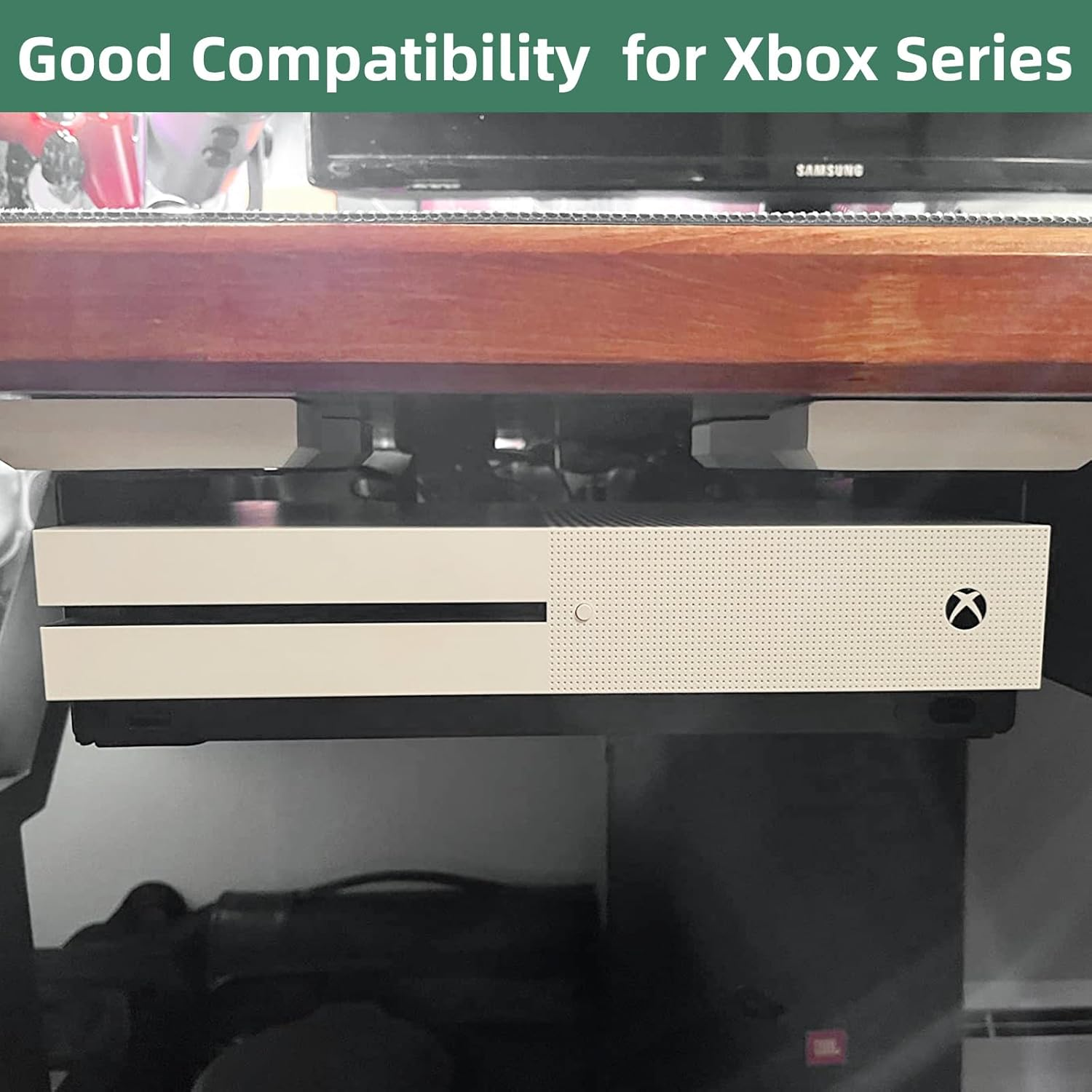 Under Desk Storage Mount Compatible for Xbox Series S,Under Desk Holder Compatible for Xbox One S/X,Xbox 360,Metal under Desktop Storage Mount,Desktop Mini PC Holder image number 2