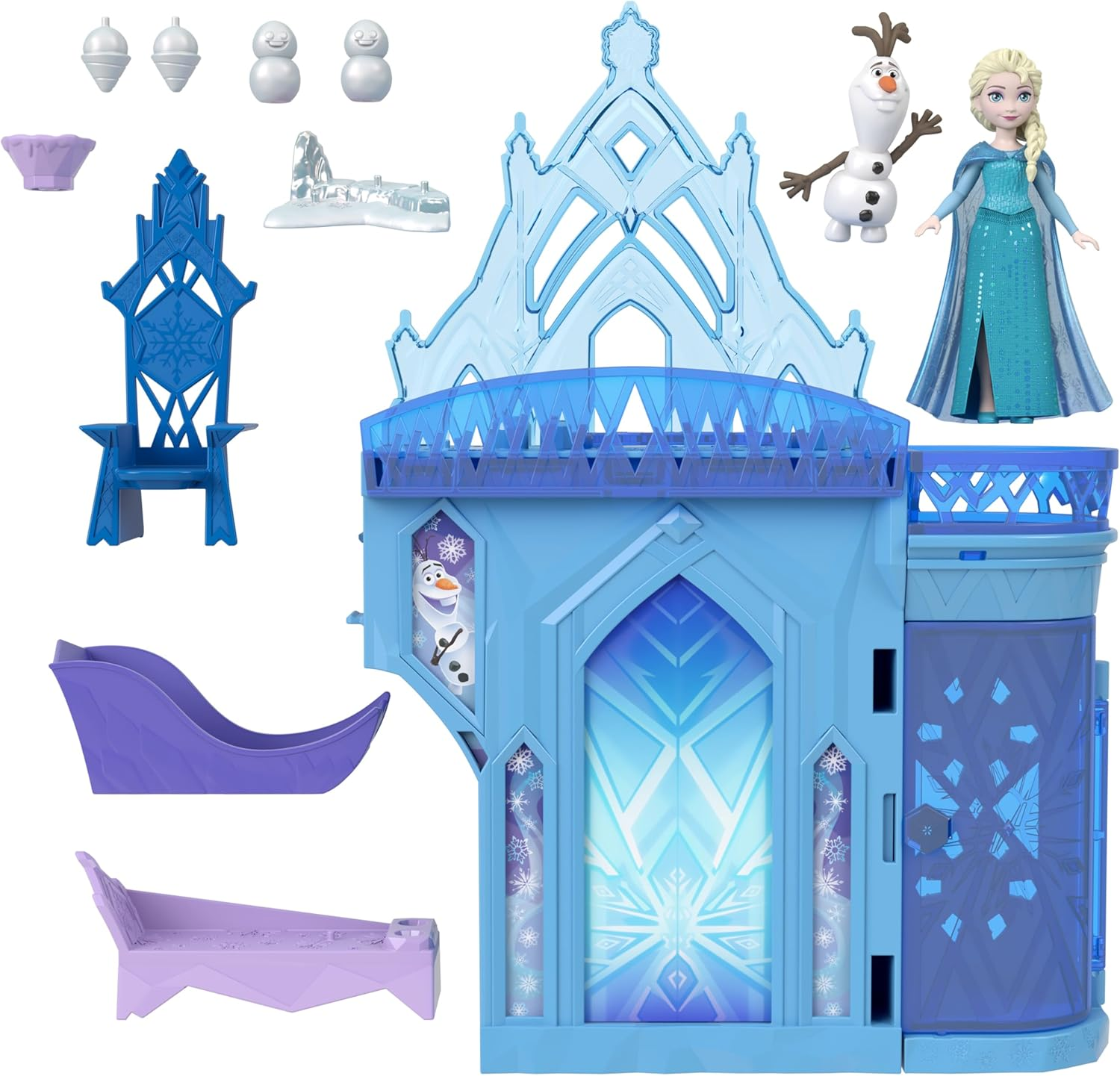 Mattel Disney Frozen Toys, Elsa Stackable Castle Doll House Playset with Small Doll and 8 Pieces, Inspired by the Disney Frozen Movies, Kids Travel Toys and Gifts - Multi-Coloured image number 3