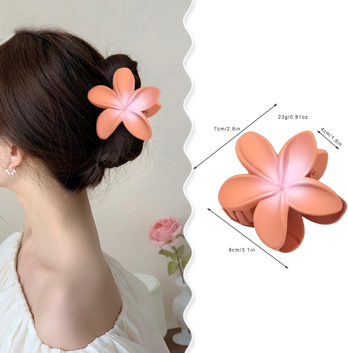 Blausky Pack of 1 8 Cm Flower Hair Clip, Colourful Hawaiian Plumeria Clips, Non-Slip Flower Hair Clips, Hair Accessories, Flower Hair Styling Accessories for Women, Beach, Holiday, Blue E image number 2