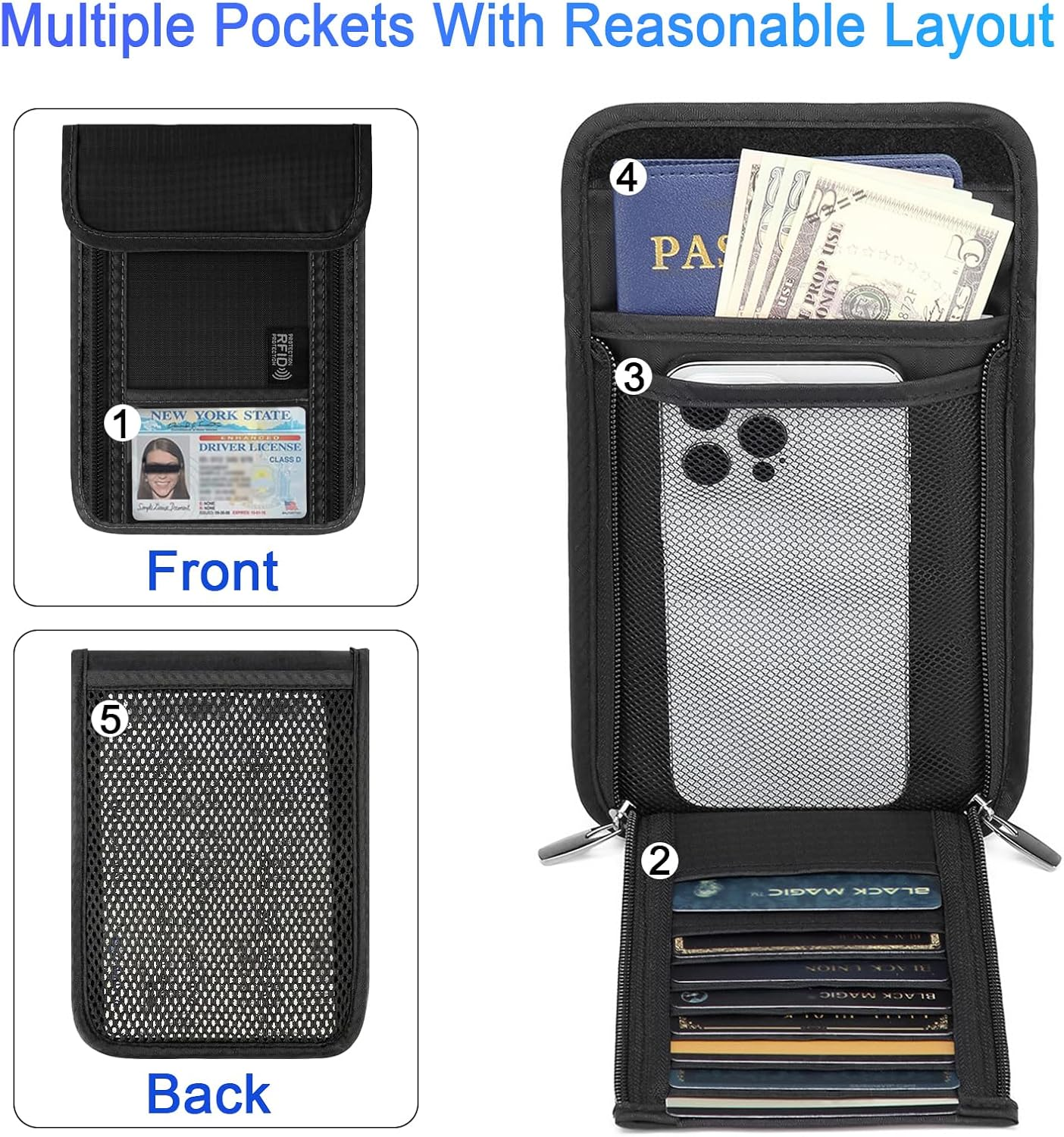 Ruiyuan Passport Wallet RFID Passport Holder Travel Essentials Travel Wallet and Passport Holder Travel Gifts Multiple Card Slots Can Be Carried Crossbody for Easy Carrying (Purple) - Deep Blue image number 5