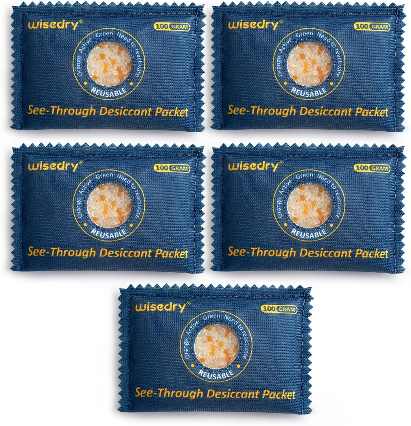 Wisedry 100G [5 Packs] See-Through Desiccant Packs for Storage, Reusable Color Indicating Silica Gel Desiccant Packets, Moisture Absorbers for Gun Safe, 3D Filaments, Toolboxes, Safe, Electronics image number 2