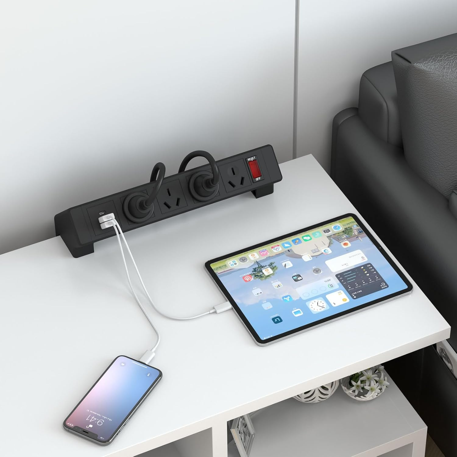 Desk Clamp Power Strip AU Plug, 4 AU Outlets, USB & Type-C Ports, Stable Dual-Clamp Desktop Edge Mount Computer Accessories for Desk Power Strip Clamp on Desk Shelf, Secure Desk Organizer, 1.8M Cable image number 4