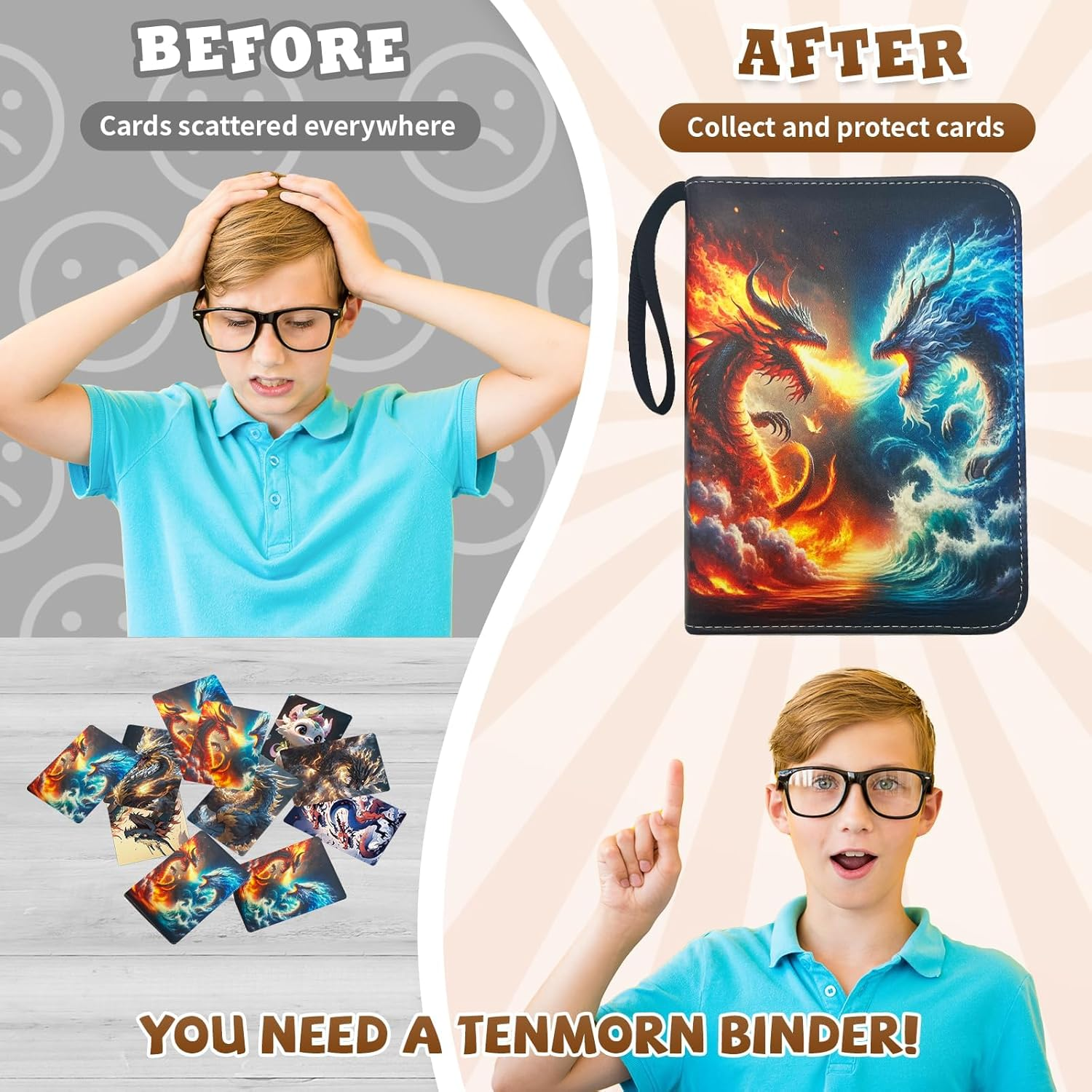 Card Binder - 9 Pocket Zipper Binder, Holds 900 Cards with 50 Card Sleeves, Perfect for Boys, Girls and Card Lovers, Collectible Trading Card Albums, Card Boxes and Card Sleeves. image number 5