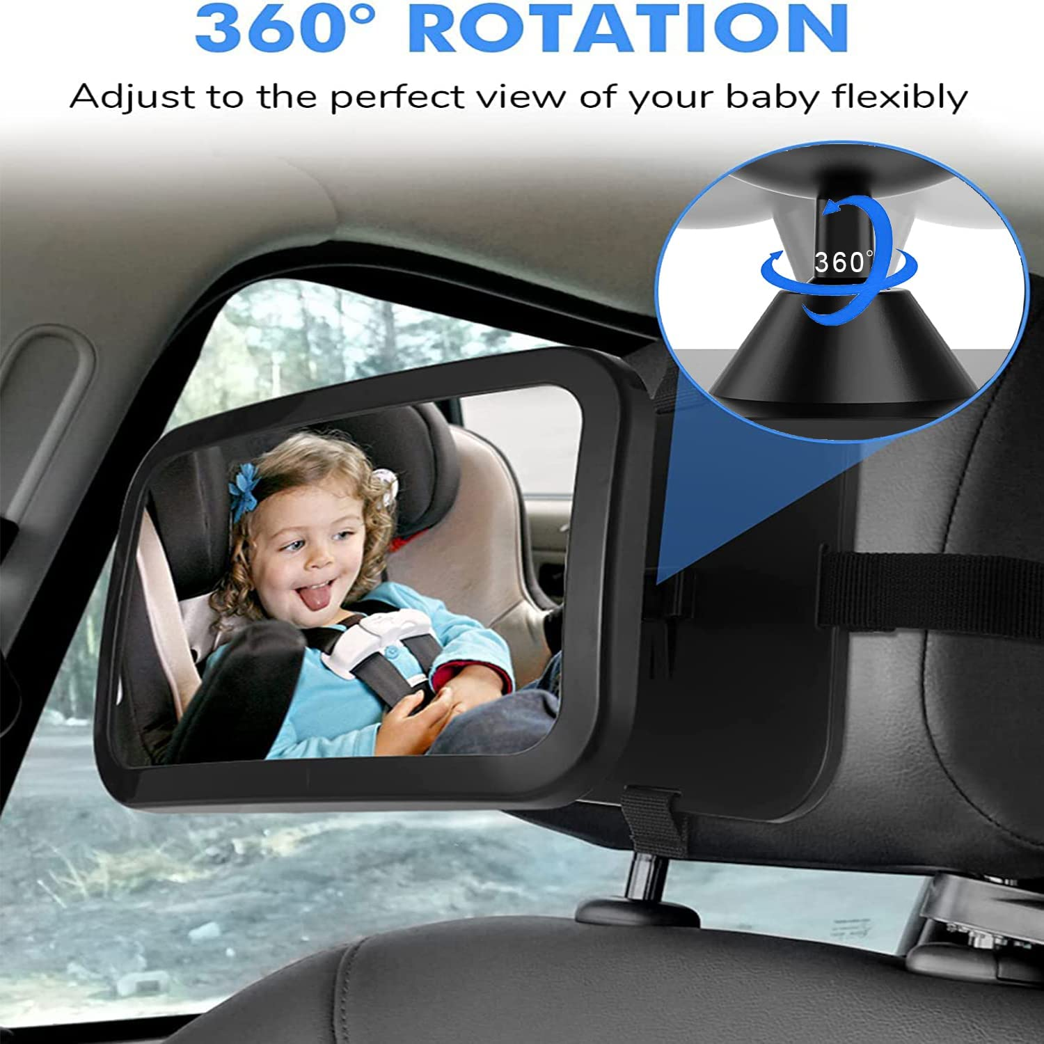 ACEBON Baby Mirror for Car, Backseat Unbreakable Acrylic Mirror, Crystal Clear View of Infant in Rear Facing Car Seat, Safe and Secure image number 3