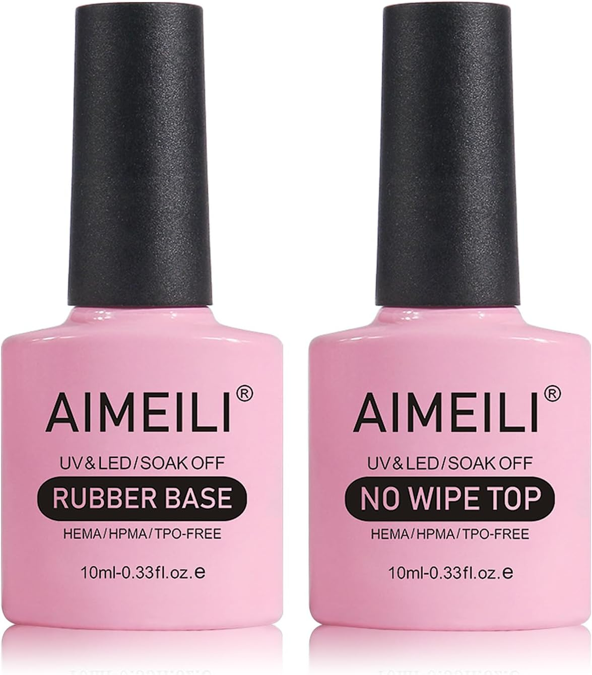 AIMEILI Rubber Base and No Wipe Top Coat Kit Set 10Ml Hema Free Gel Nail Polish Soak off U V LED 2 Bottles Kit image number 6