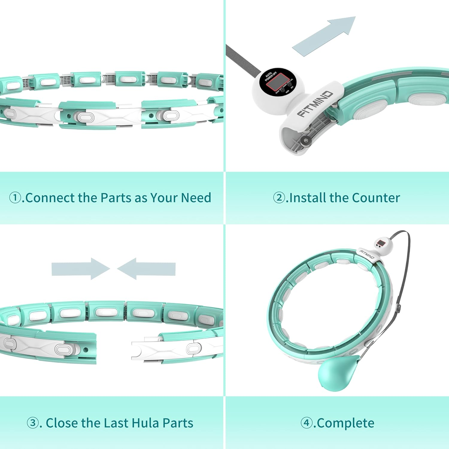 FITMIND Weighted Hula Hoop Smart Hula Hoop Intelligent Record Data Weight Loss Non-Fall Fitness Hoops 16 Sections Detachable Hula Circle with Massage Adjustable Weighted Ball - Blue image number 7