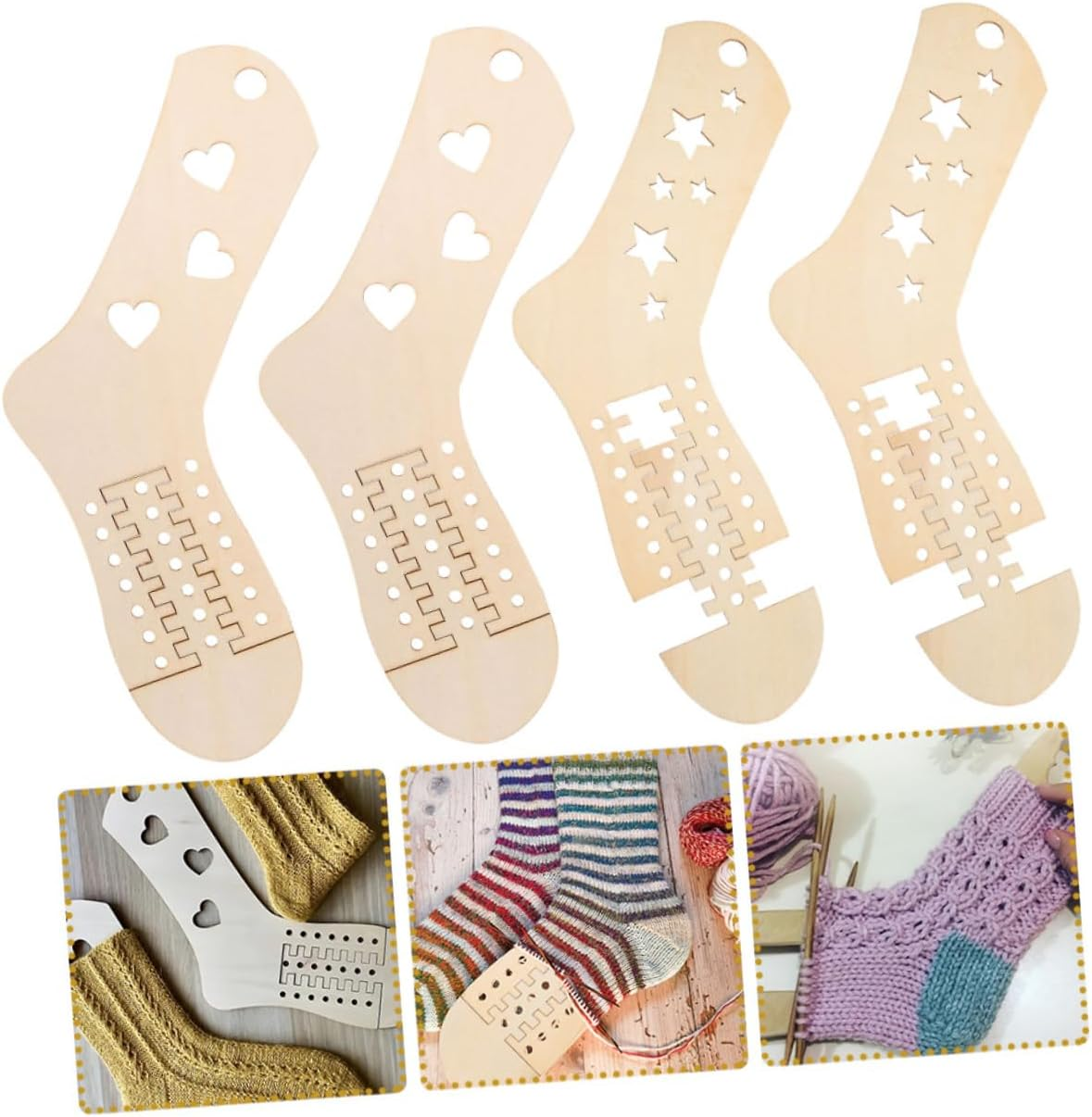 COHEALI 4 Pack Sock Blocking Molds Wood Knitting Tools Sock Blockers for Knitters Crochet Blocking Forms image number 5