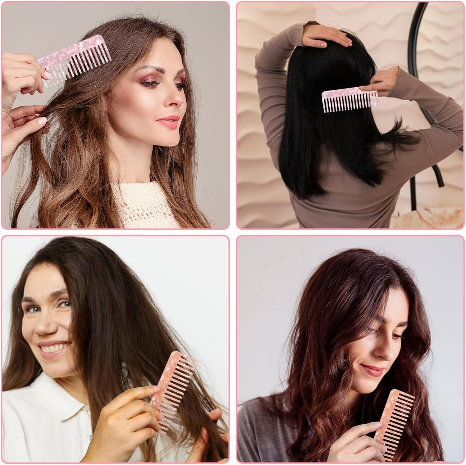 2 PCS Cellulose Acetate Wide Tooth Comb for Women, Large Hair Detangling Comb Wide Tooth Pocket Combs for Wet and Dry Hair Women Thick Curly Wavy (Pink, Light Orange) image number 5