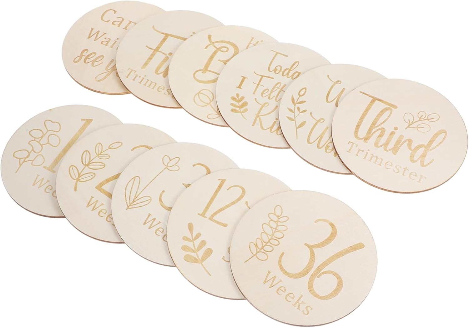 GALPADA Wooden Pregnancy Milestone Discs Set 11Pcs Double-Sided Baby Weekly Milestone Signs for Newborn Photo Props for Tracking Growth during Pregnancy Journey