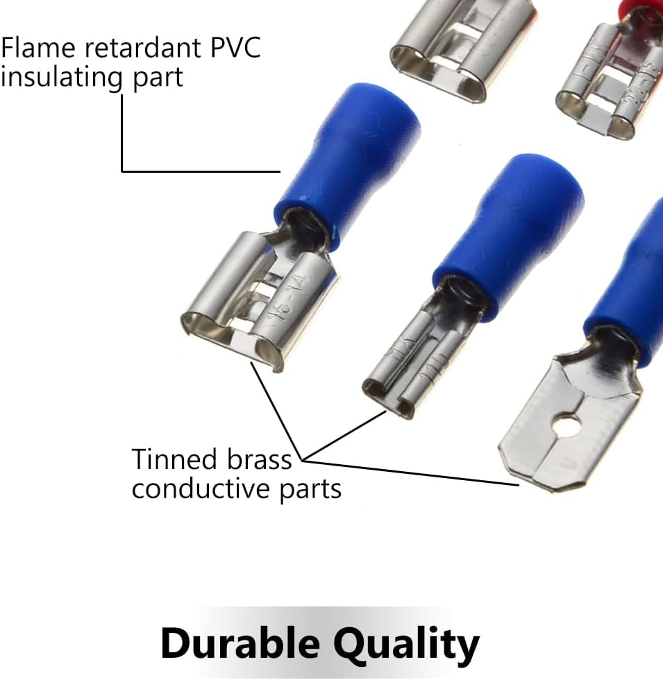 Reelau [280Pcs] Electrical Wire Crimp Terminals, Semi-Insulated Wire Connectors Assorted Lug Kit Solderless Butt Spade Terminals Ring and Fork Connectors Kit AWG 22-16 16-14 12-10, Red, Blue, Yellow image number 5