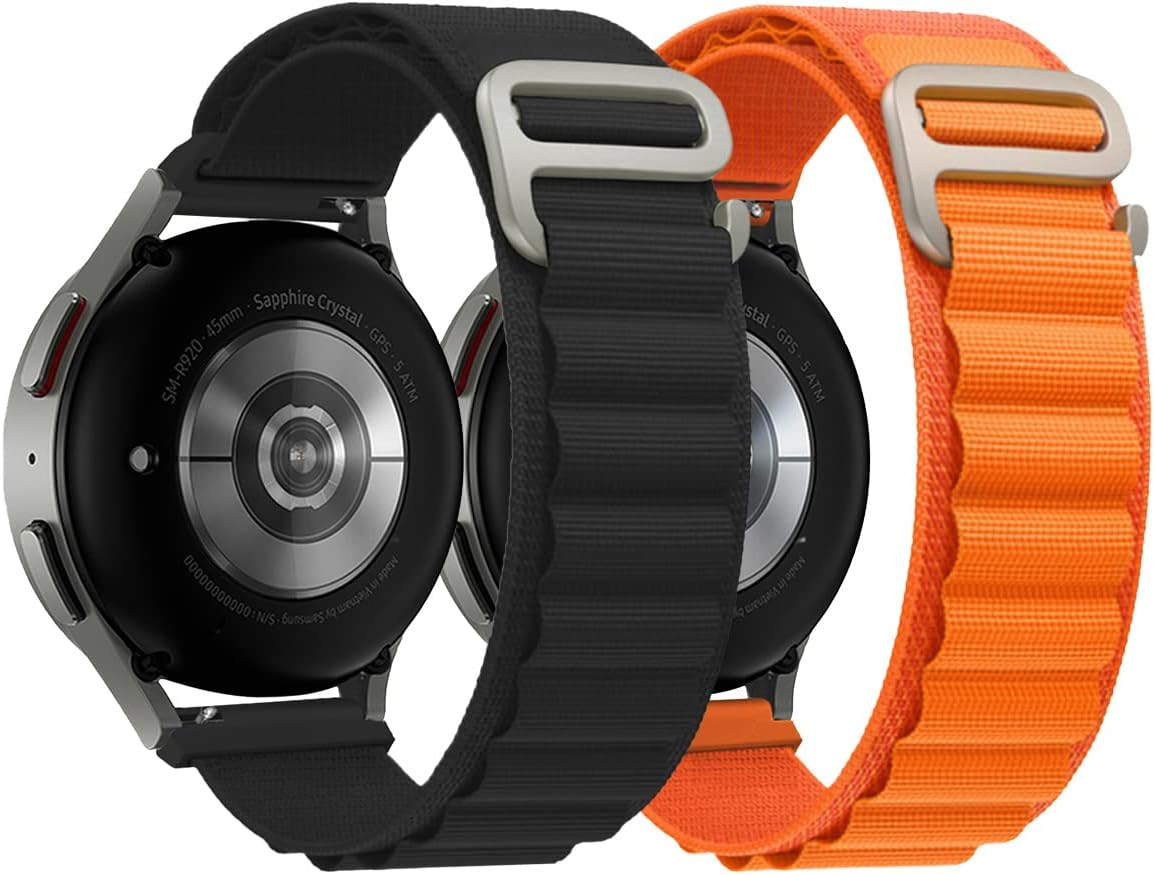 Nylon Elastic Bands for Samsung Galaxy Watch Fe,Watch 7,Watch 6/6 Classic,Watch 5/4 (40/44Mm),20Mm (2 Pack)Adjustable Sport with Titanium G-Hook Solo Loop Braided Straps for Galaxy Watch 5 Pro