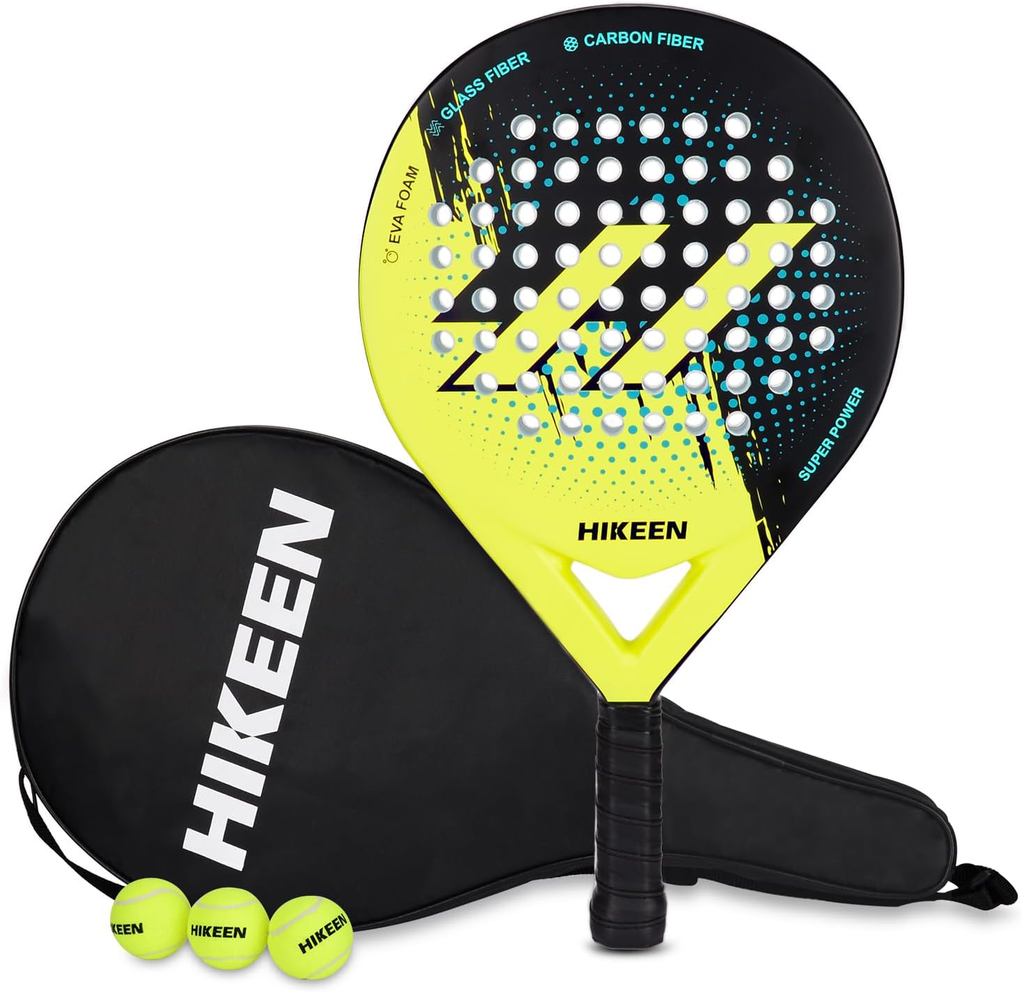 Hikeen Padel Racket Carbon Glass Fiber with EVA Foam Core, Padel Racket Durable and Well-Balanced Paddle for Beginners and Intermediate Player, with Carry Bag and Tennis Balls