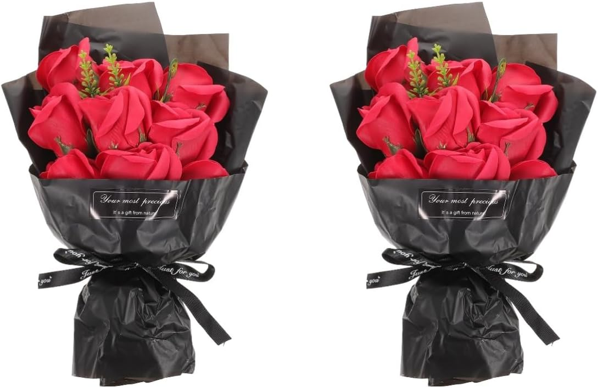 HOMSFOU 2Pcs Flower Soap Bouquet Realistic Artificial Scented Petals Mother'S Day Decorative for Bathroom image number 2