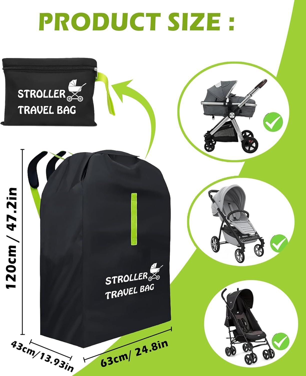 Bestbless Stroller Travel Bag, Portable Pram Bag for Airplane, Car Seat Travel Bag, Large Pushchair Cover with Shoulder Strap, Waterproof Gate Check Bag for Infant Strollers image number 6