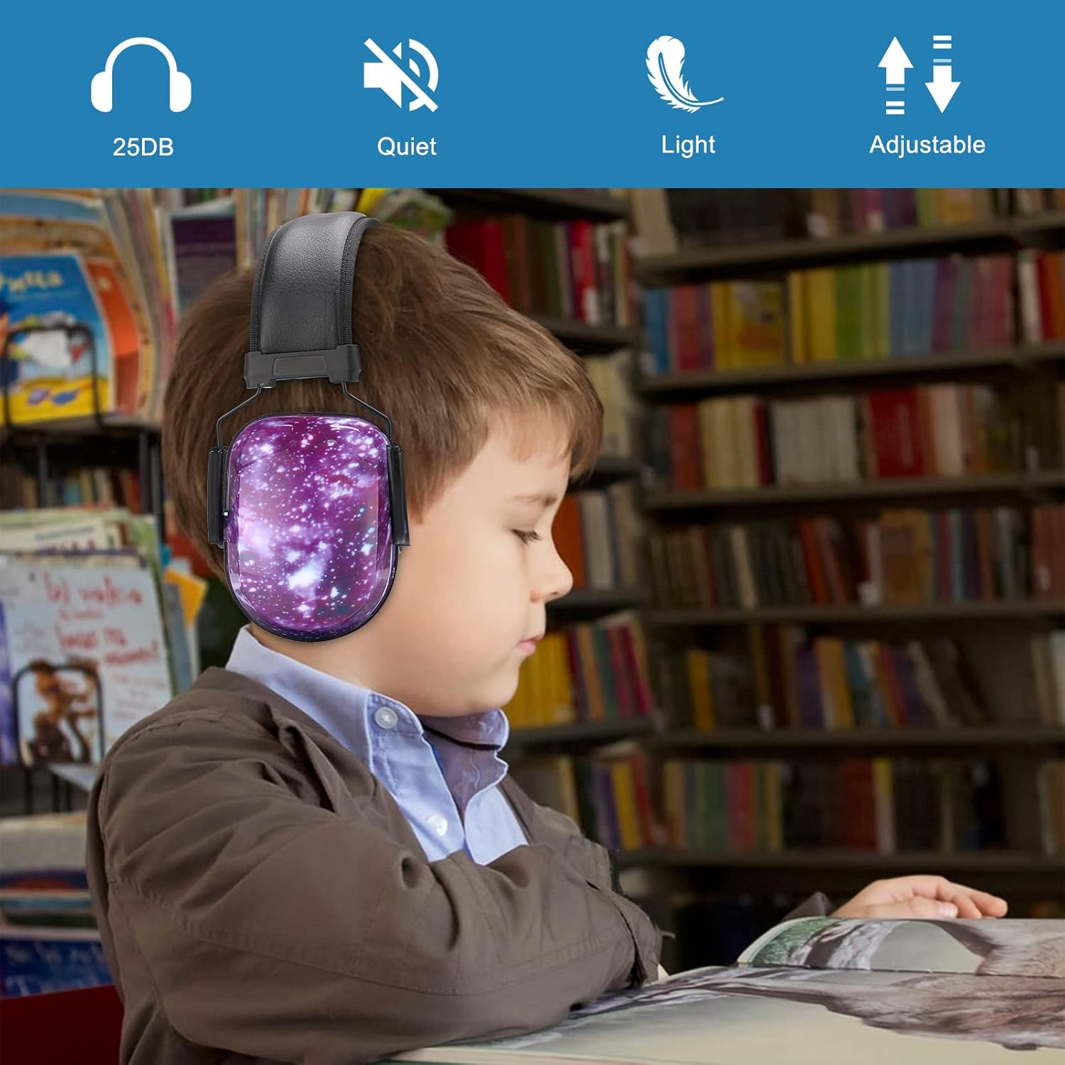 Procase Kids Ear Protection, SNR 29 Db Noise Cancelling Headphones for Autism Children Toddler, Sound Proof Noise Reduction Earmuffs for Fireworks, Flight, Concert -Starry Purple - Black image number 4