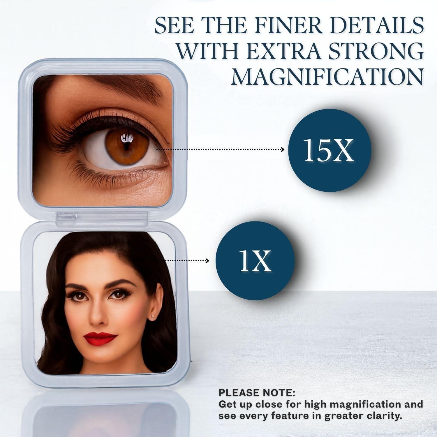 Folding Travel Mirror with 15X Magnification - Small Mirror for Travel Makeup - 3.3" Mini Square Folding Cosmetic Mirror (Silver) image number 6