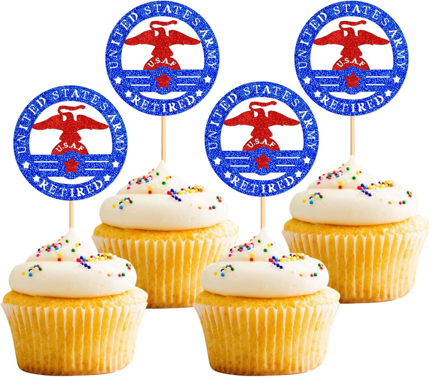 24PCS Military Themed Cupcake Toppers Badge Military Themed Retired Cupcake Picks Navy Bound Themed Cupcake Decorations Retirement Army Birthday Party Cake Decorations Supplies image number 3