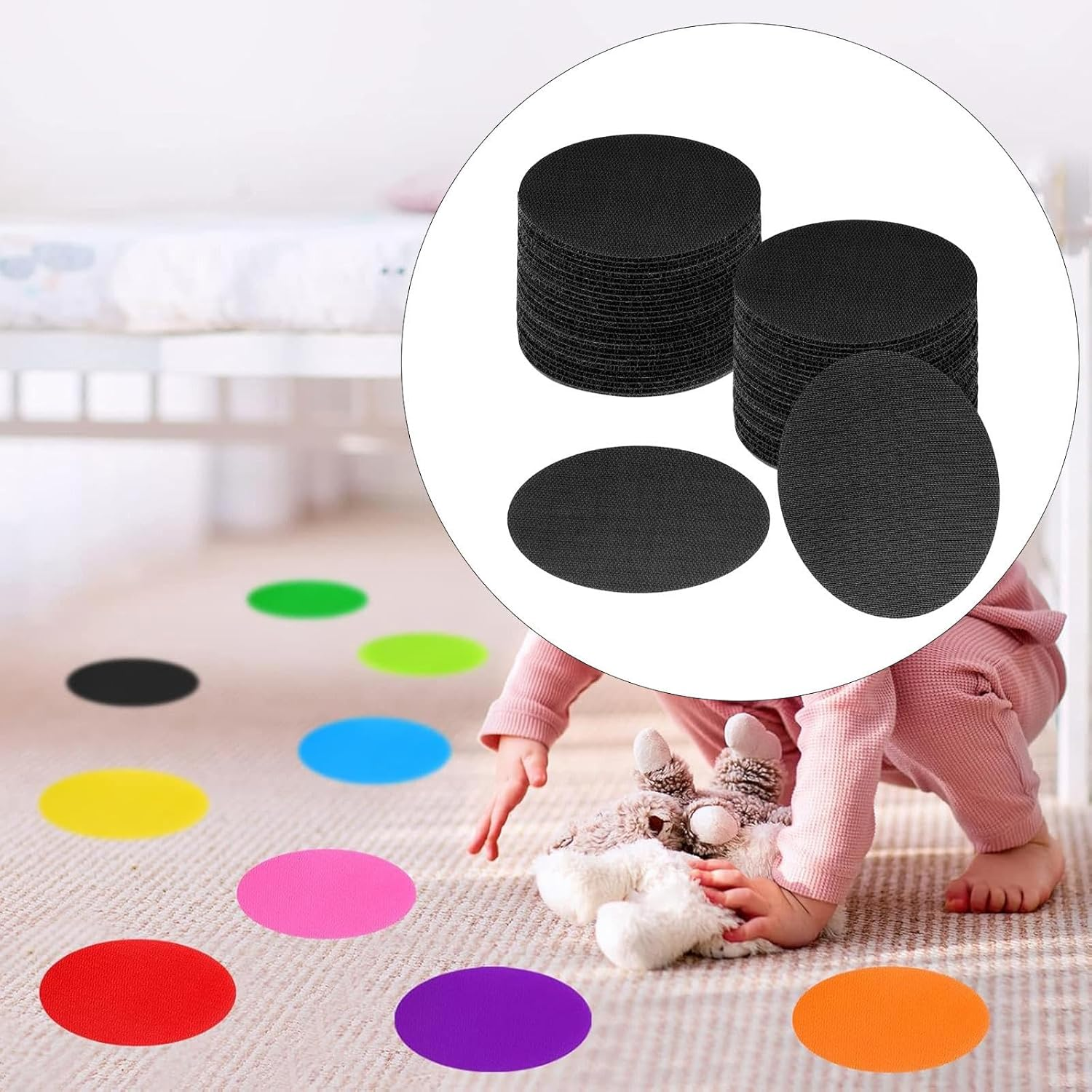 Ｂｅｓｇａ Carpet Dots Markers Spots Marker Sticker round 10Cm Floor Markers Floor Circles Spots for Gaming, Black, 48PC image number 5