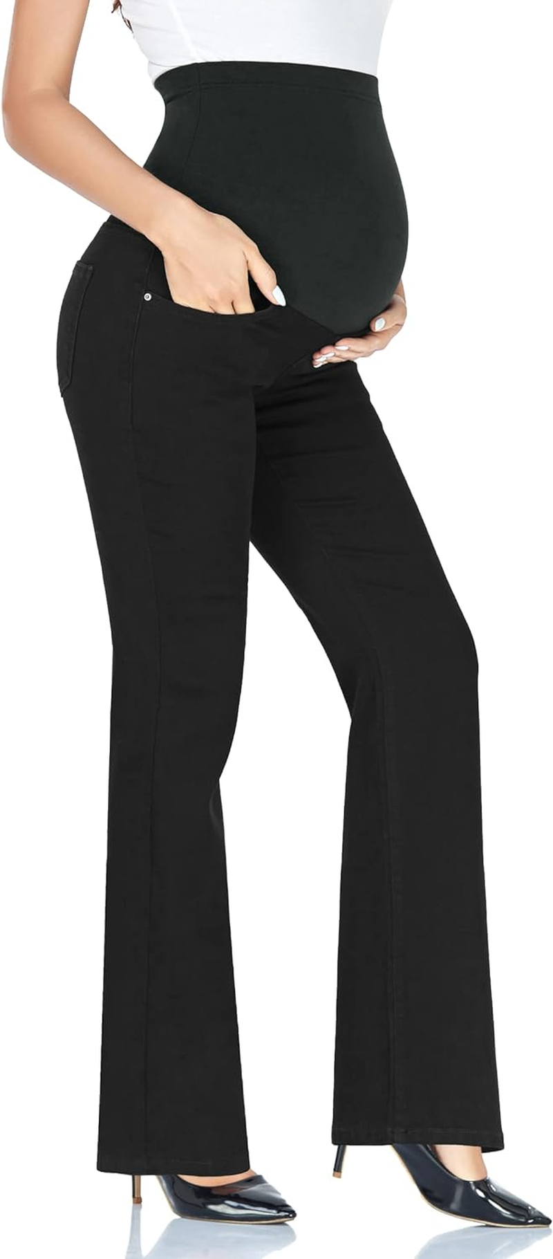 GLAMIX Women'S Stretch Maternity Bootcut Jeans with Pockets over the Belly Bell Bottoms Flare Denim Pants Pregnancy Clothes image number 4
